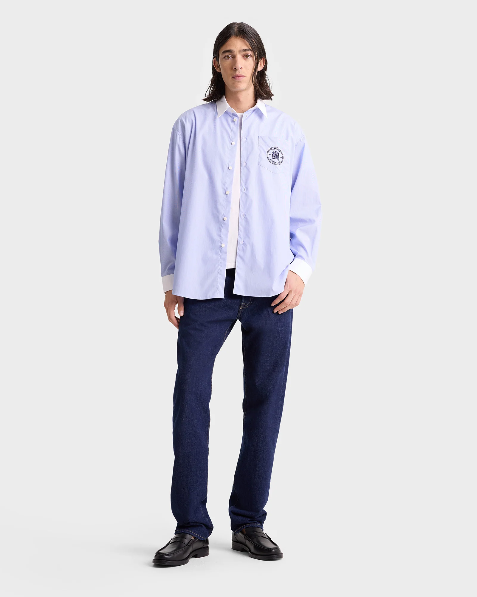 Bristol Crest Oversized Shirt - White/Navy Stripe - Image 7