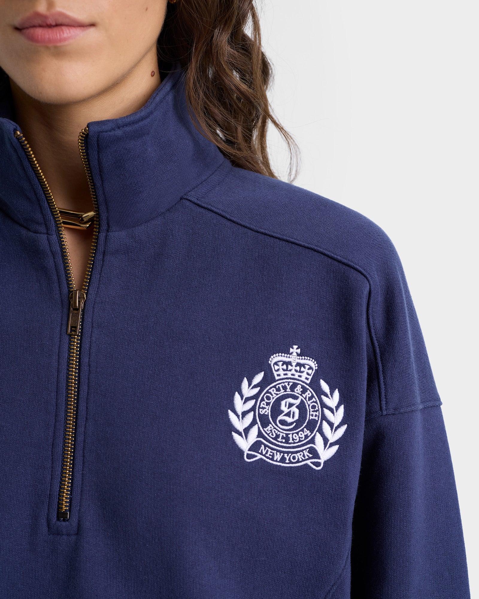 H&W Crest Quarter Zip - Navy/White - Image 6