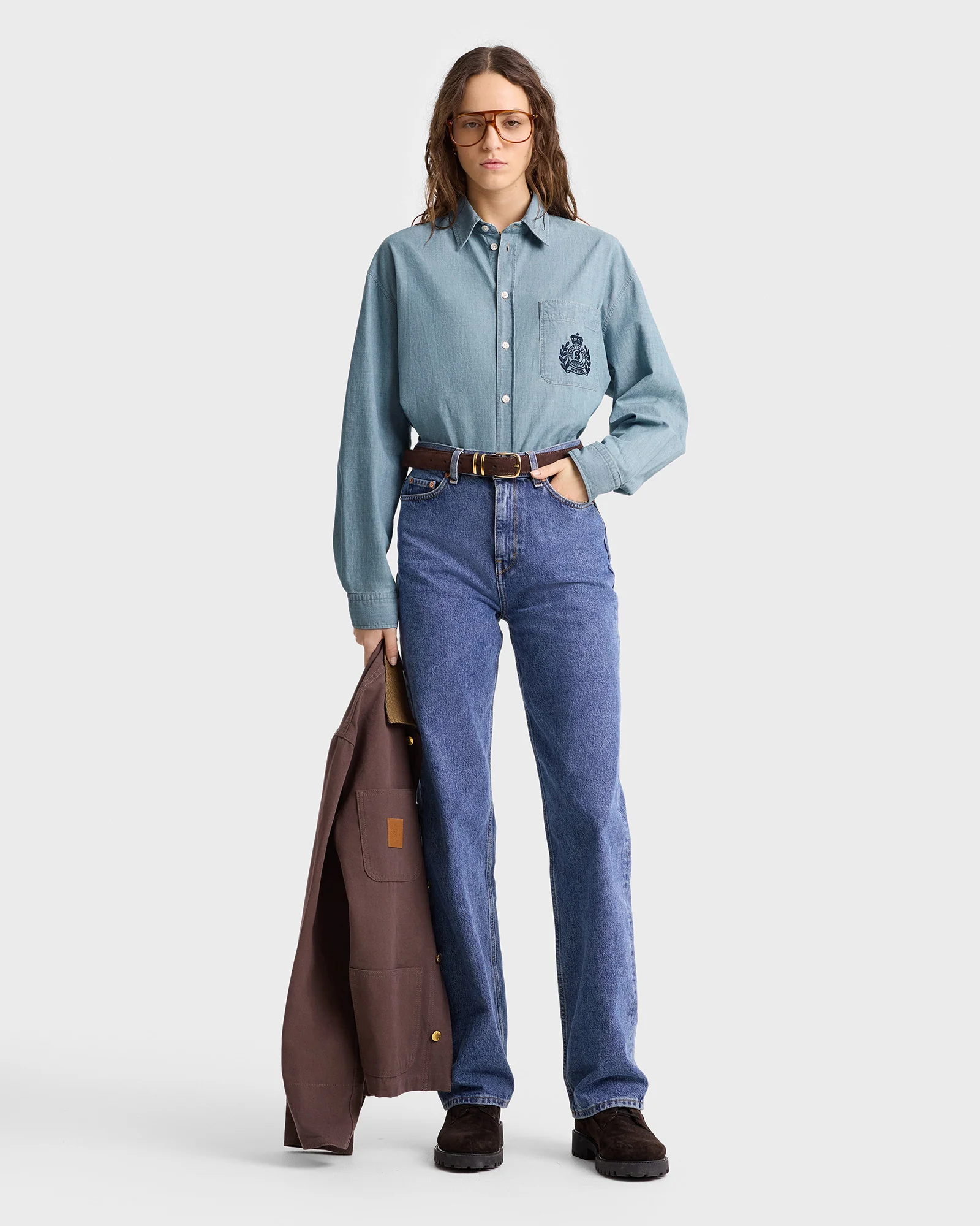 H&W Crest Oversized Shirt - Chambray - Image 4