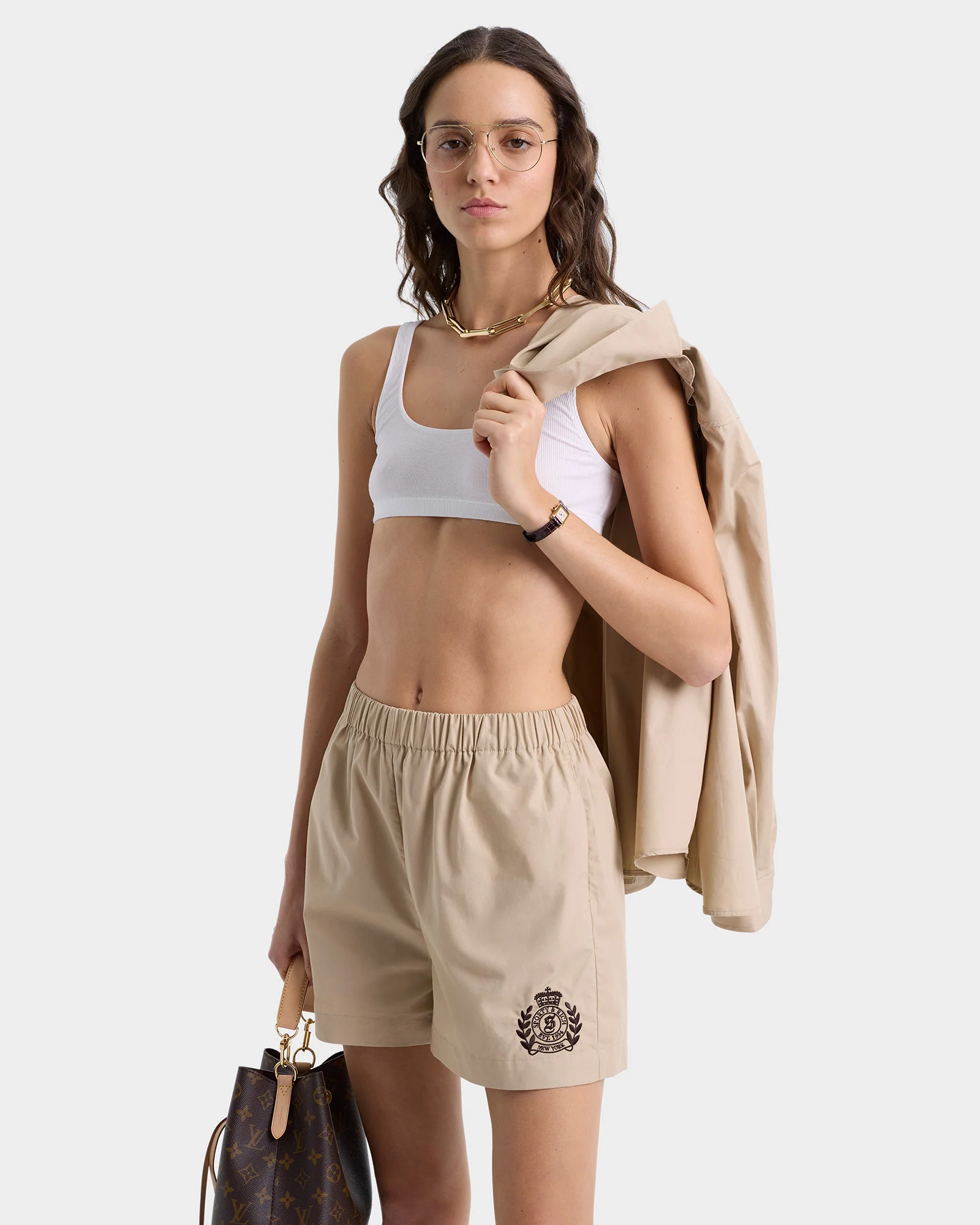 H&W Crest Poplin Short - Light Tan/Chocolate - Image 4