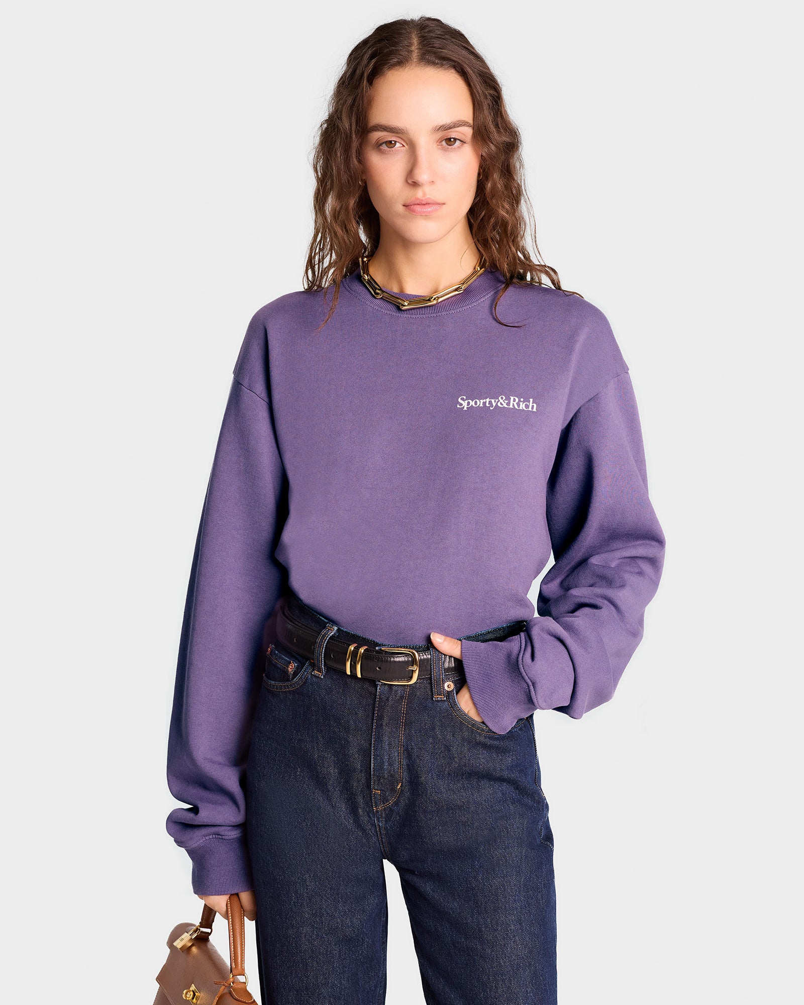 Health Is Wealth Crewneck - Dusty Grape/White - Image 7