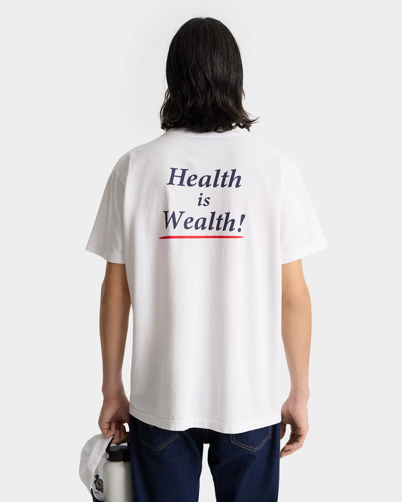 Health Is Wealth T-Shirt - White/Navy/ Fire Red - Image 5