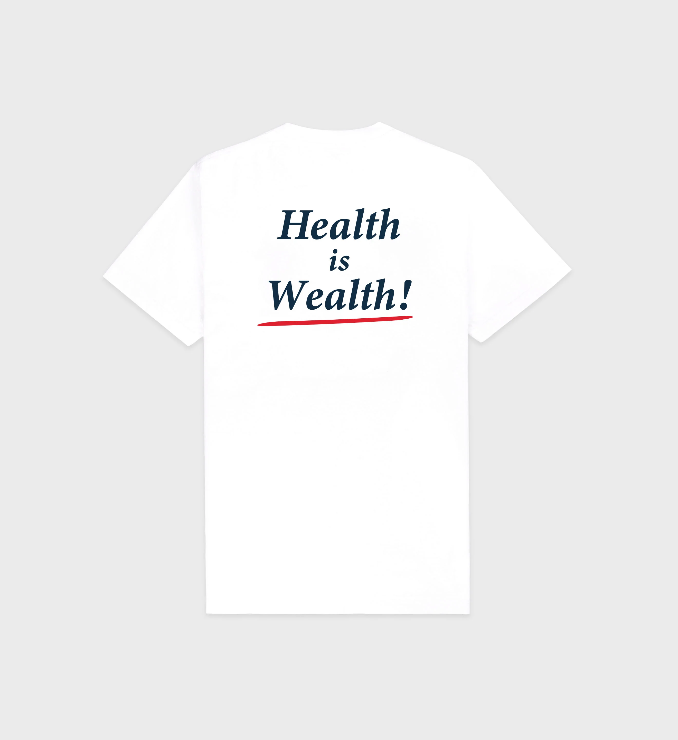 Health Is Wealth T-Shirt - White/Navy/ Fire Red - Image 6