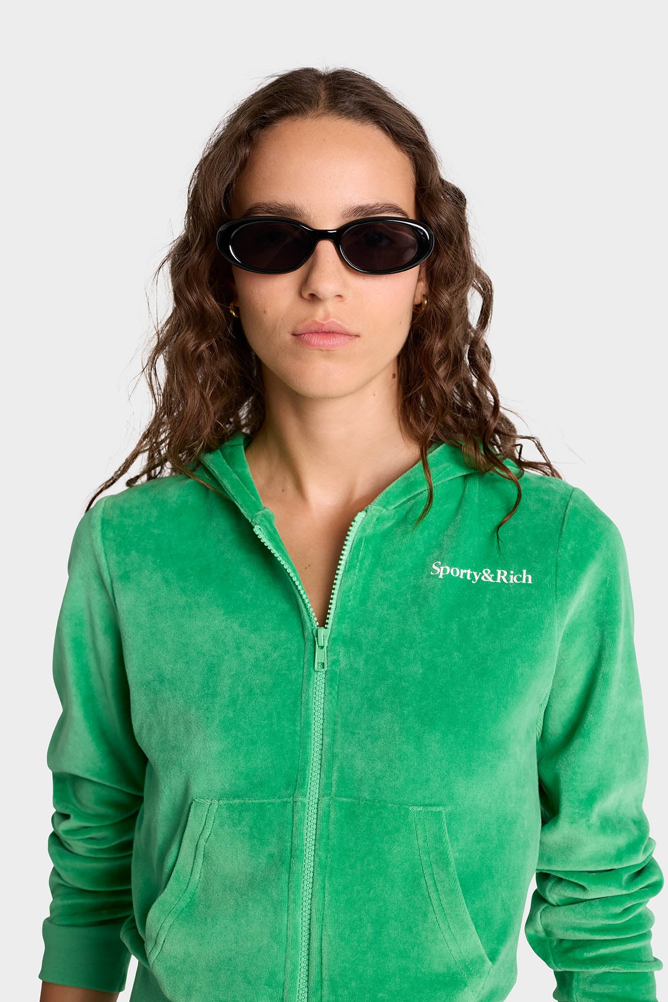 Health Ivy Velour Zipped Hoodie - Verde/White - Image 5