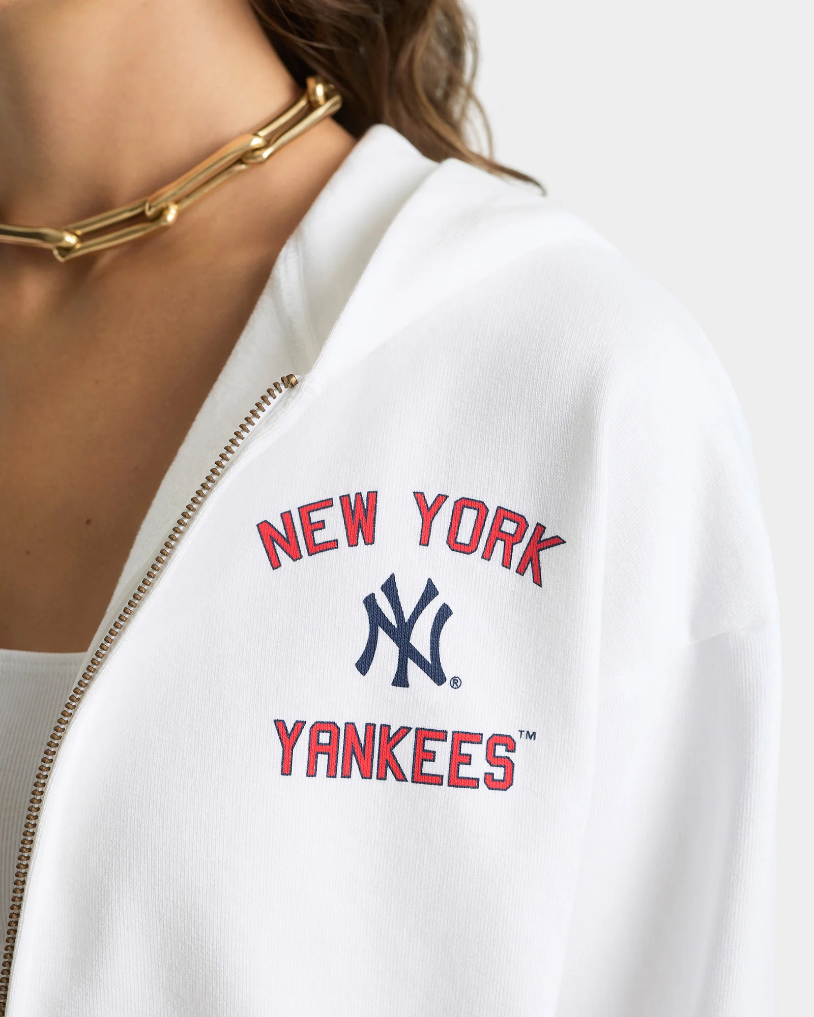 Homerun Cropped Zip Hoodie - White - Image 4