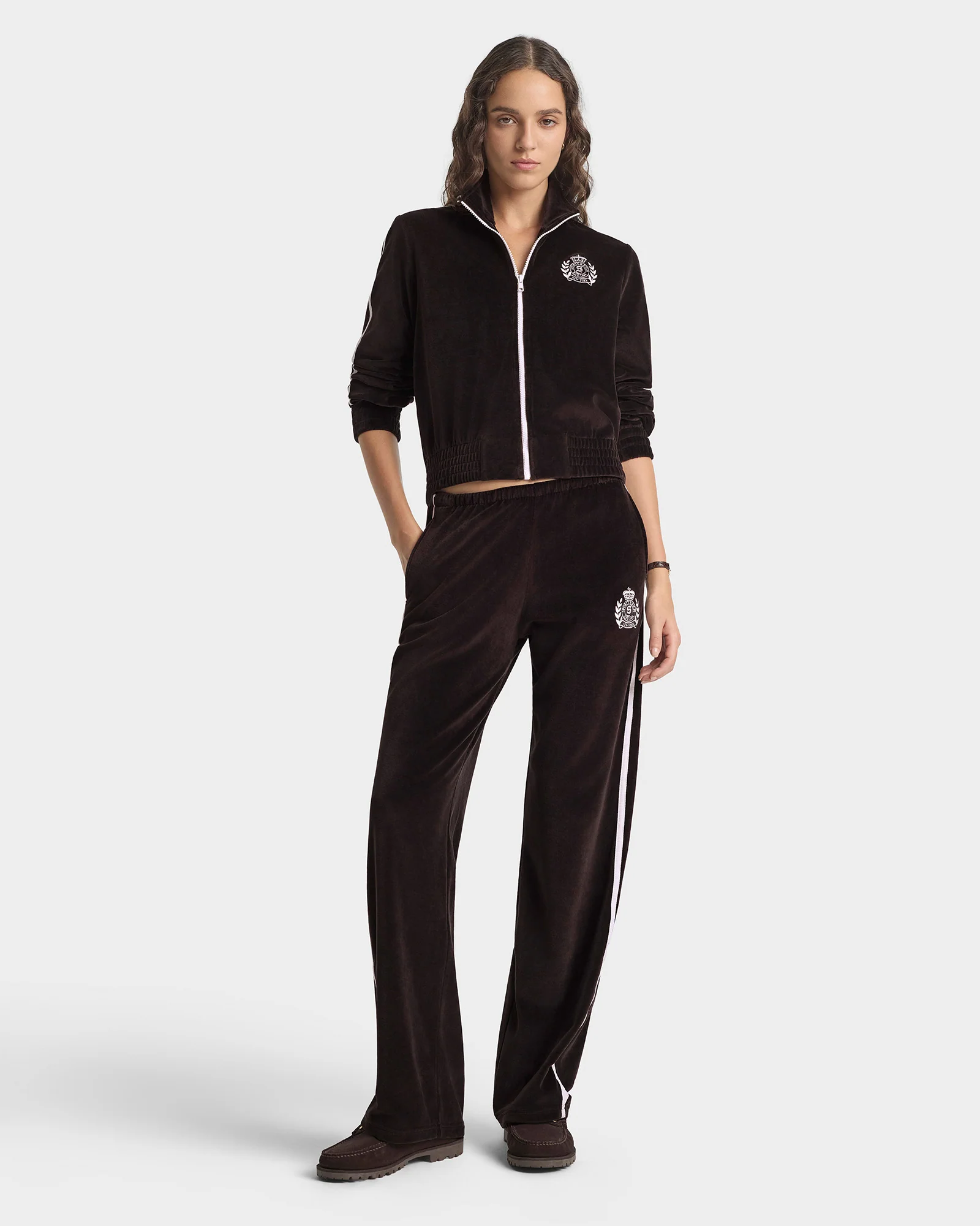 NY Crest Elio Velour Track Jacket - Chocolate - Image 5