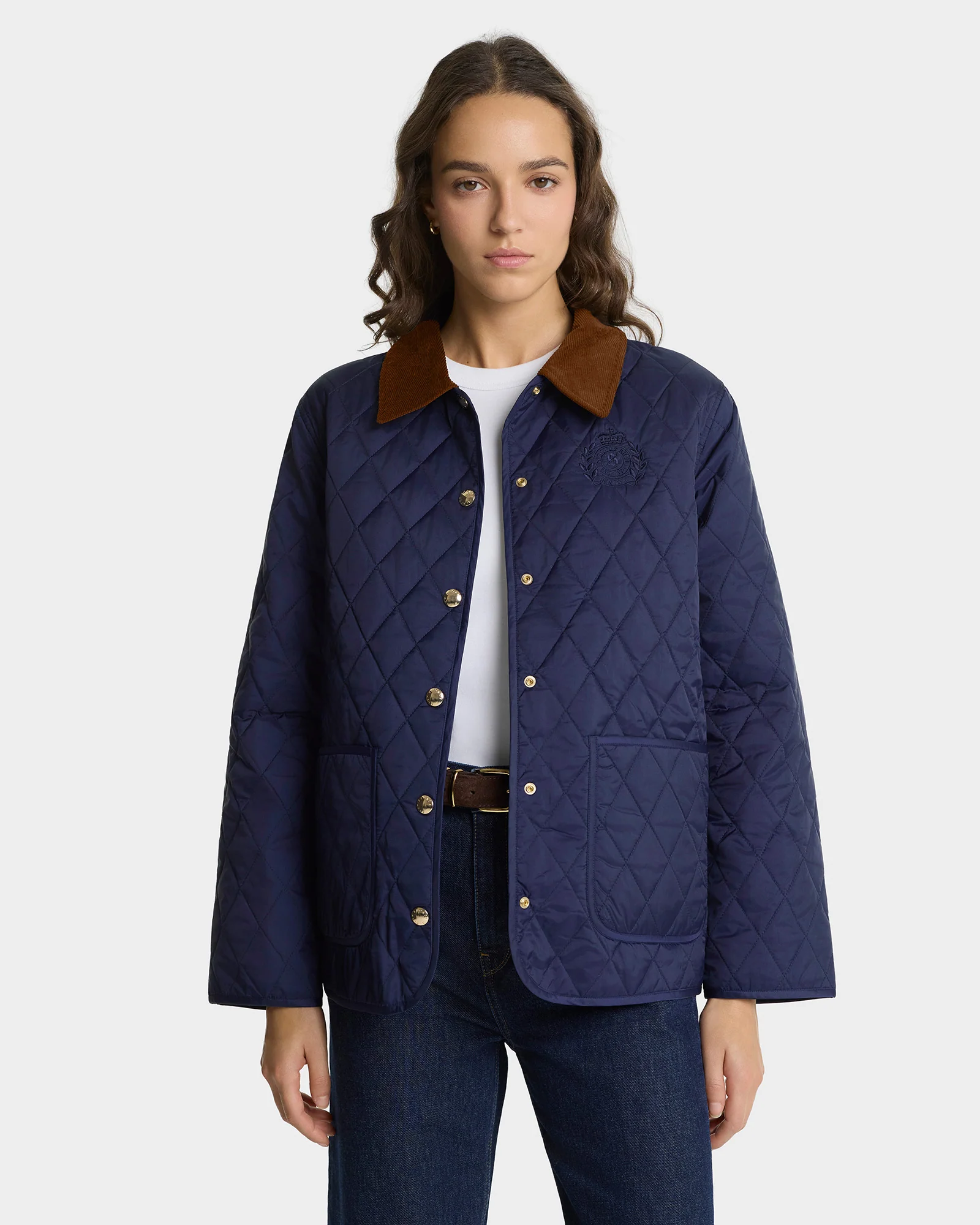 NY Crest Nylon Quilted Jacket - Navy/Tan - Image 3