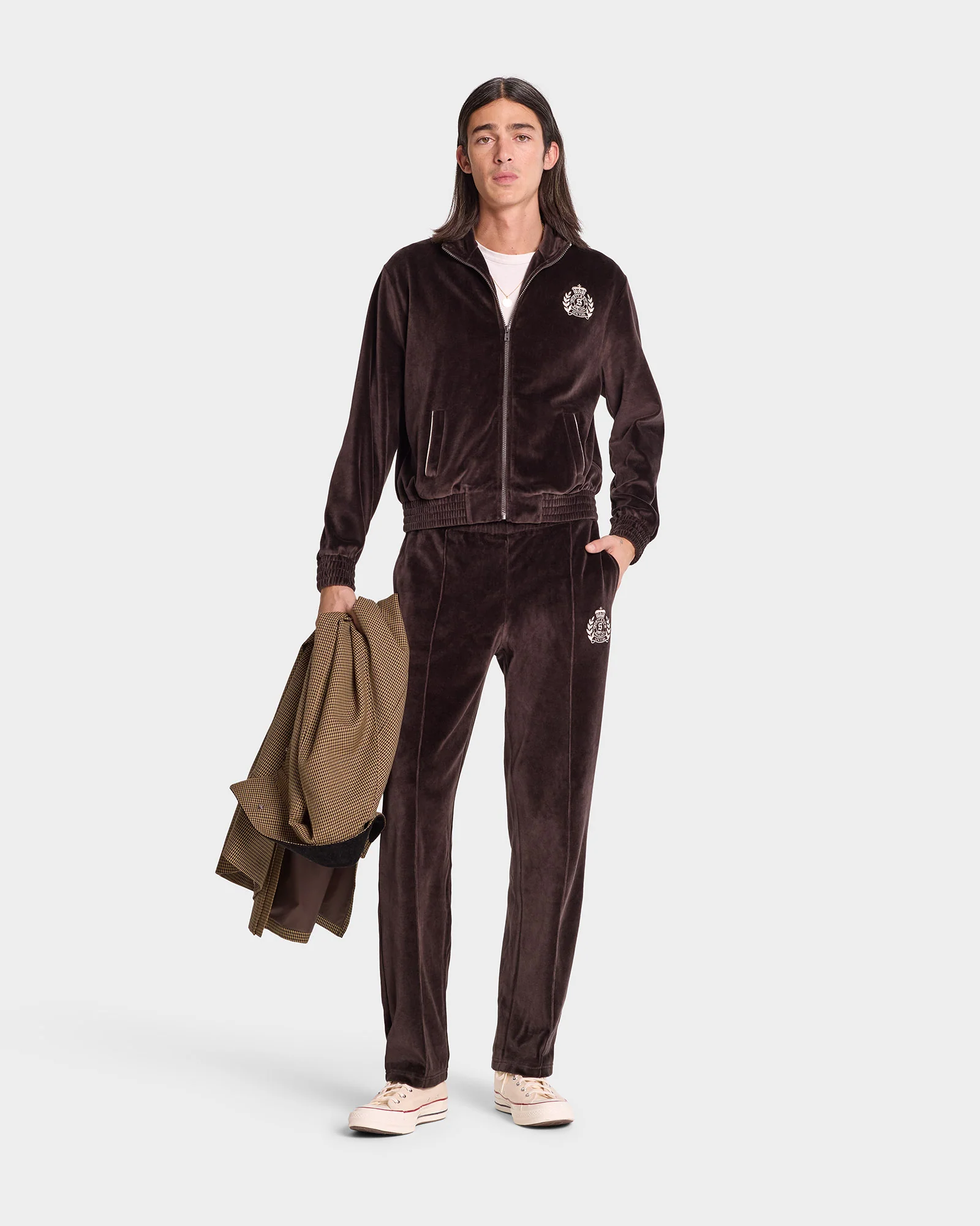 NY Crest Velour Track Jacket - Chocolate/Cream - Image 5