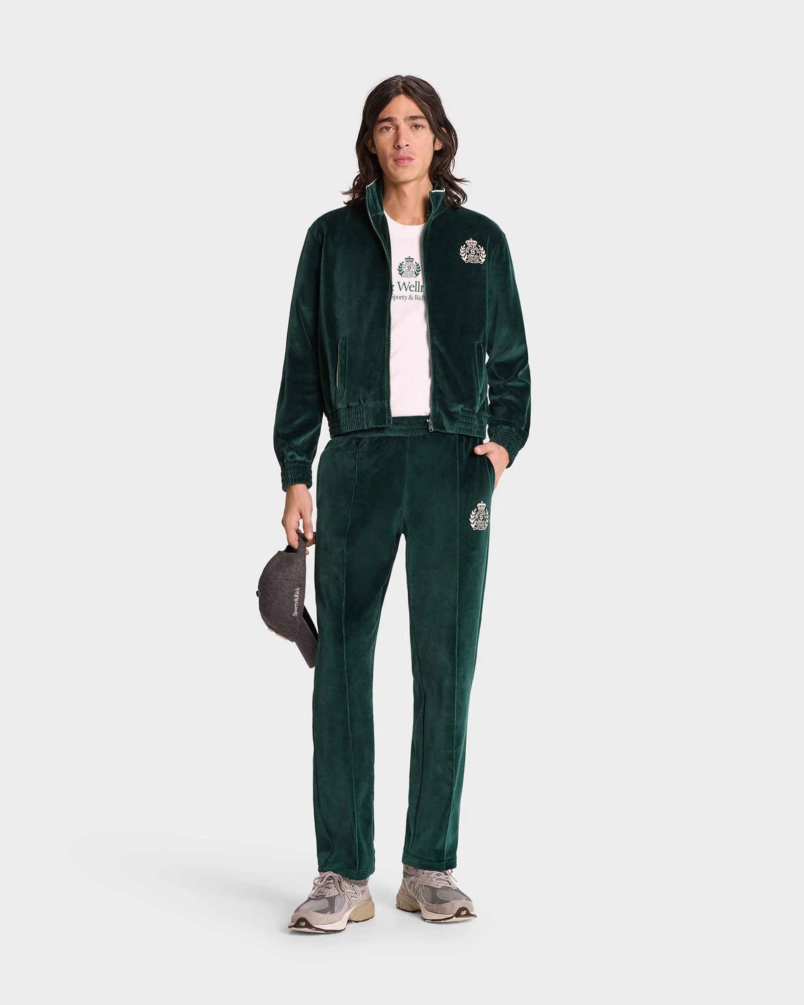 NY Crest Velour Track Jacket - Forest/Cream - Image 7