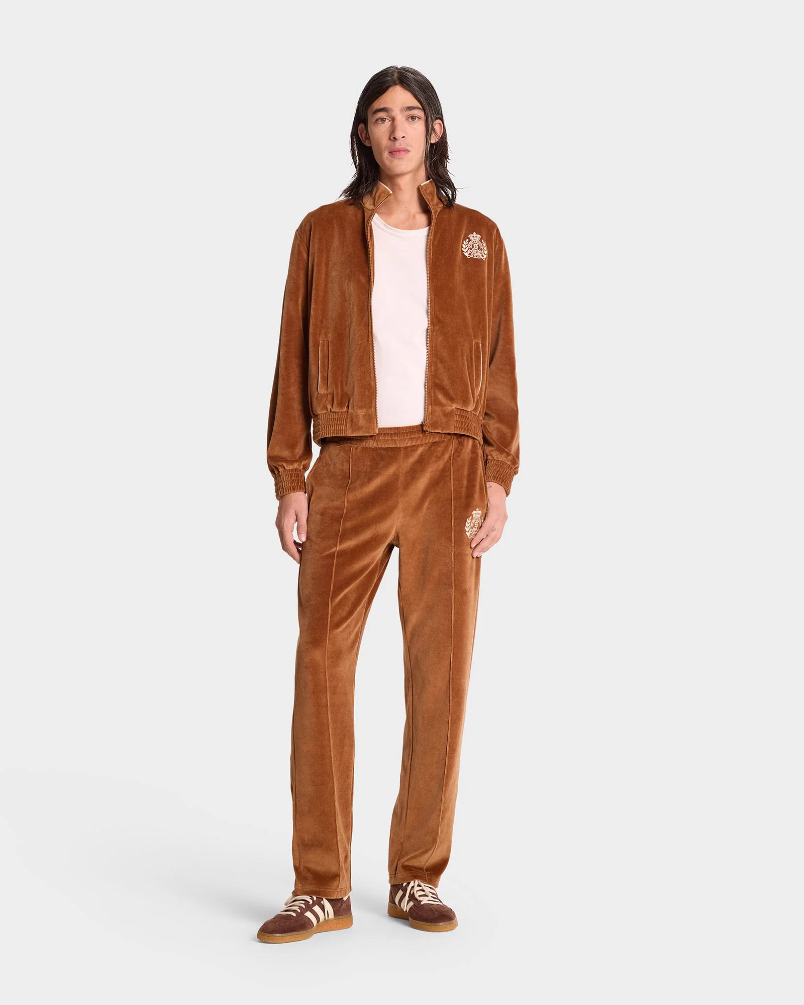 NY Crest Velour Track Jacket - Tobacco/Cream - Image 6