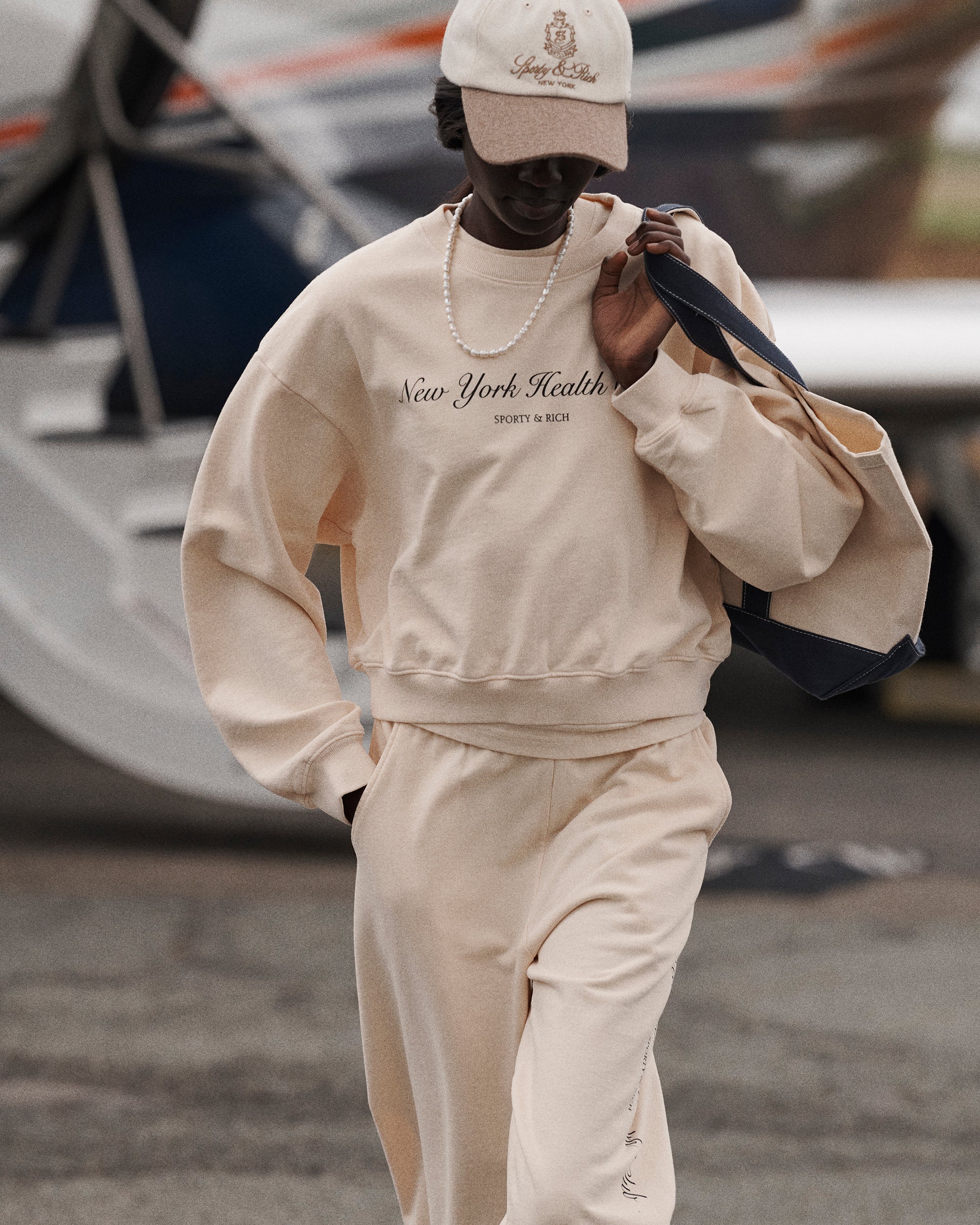NY Health Club Cropped Crewneck - Cream/Black - Image 5