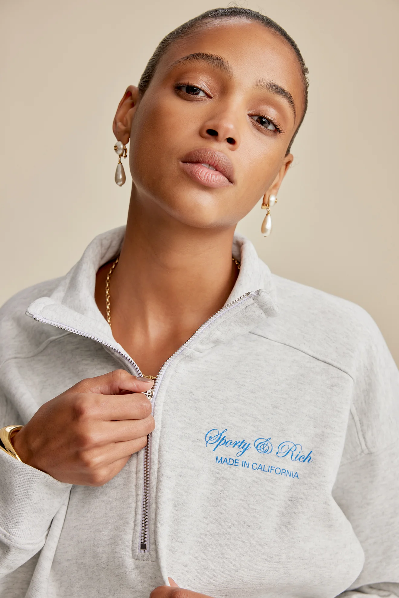 Script Logo Quarter Zip - Heather Gray/Ocean - Image 5