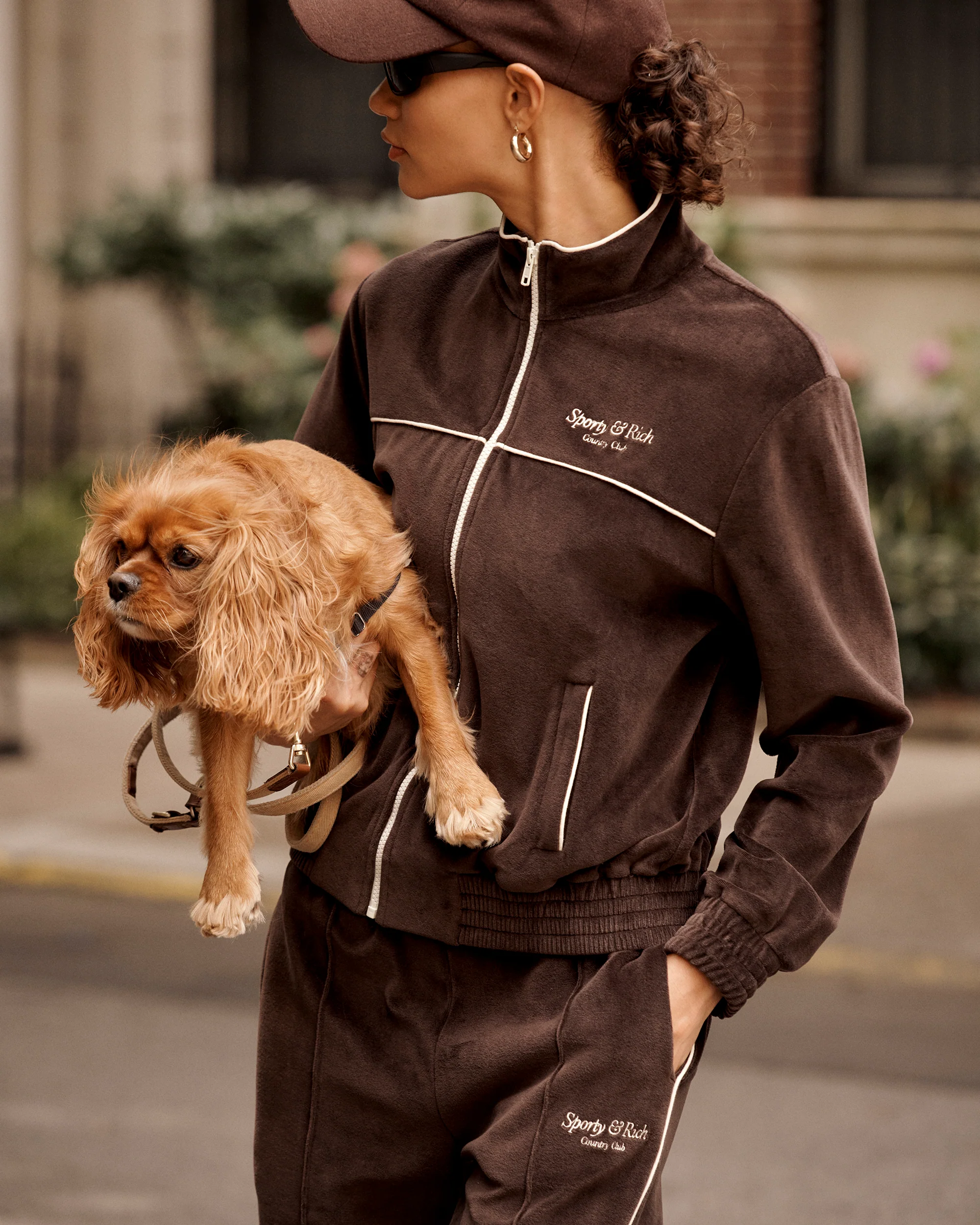 Script Velour Track Pants - Chocolate/Cream - Image 5