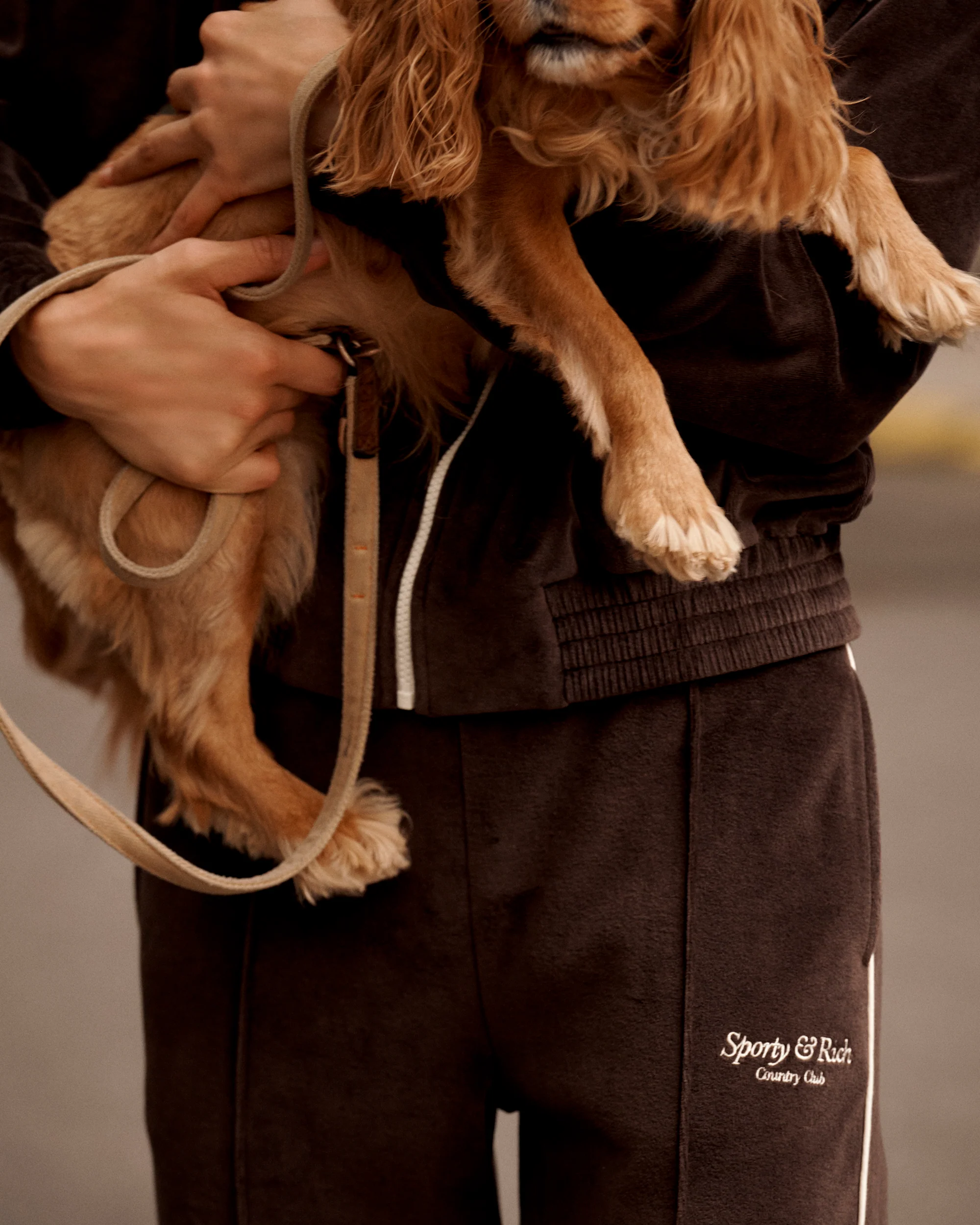 Script Velour Track Pants - Chocolate/Cream - Image 6