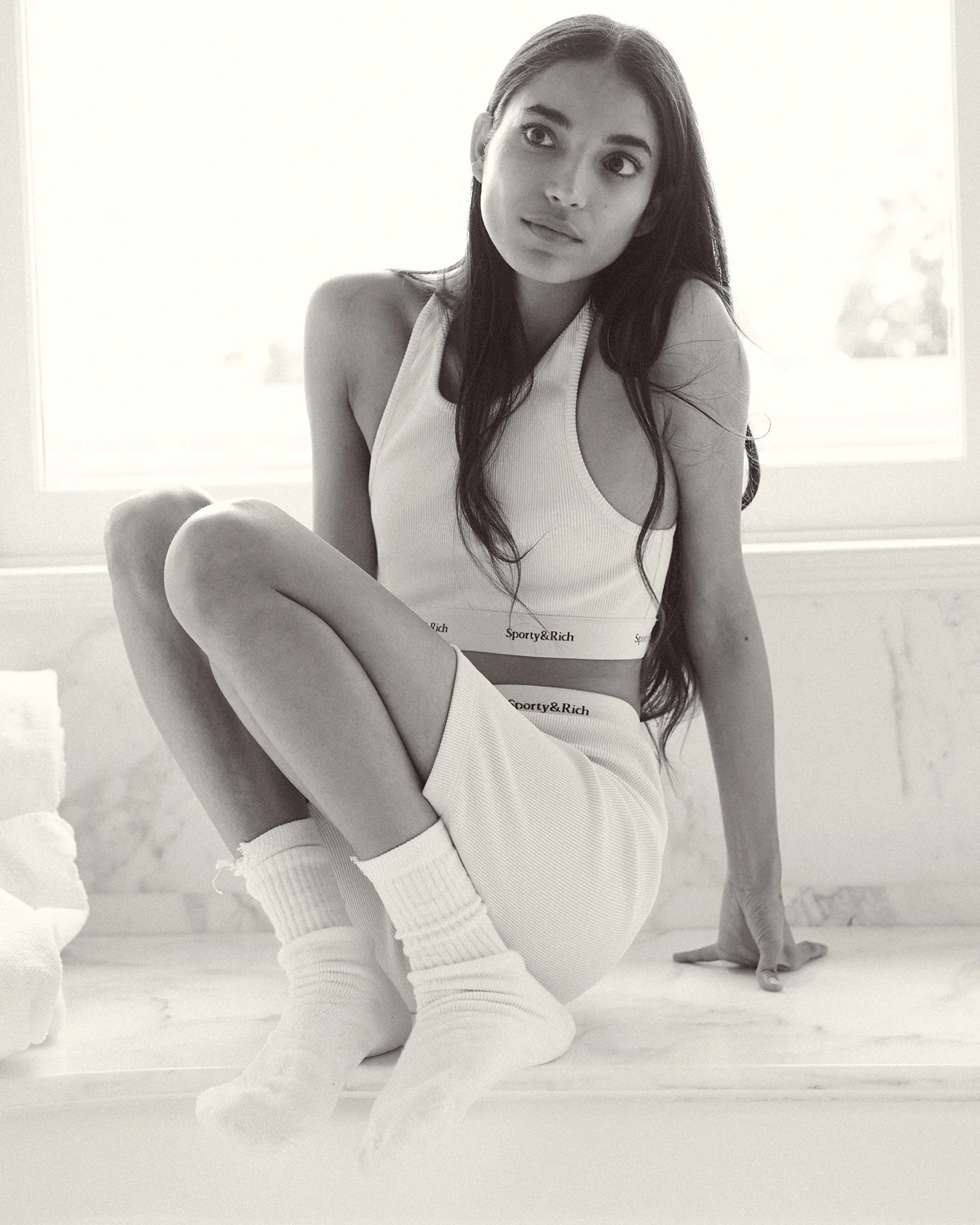 Serif Logo Ribbed Cropped Tank - Cream - Image 4