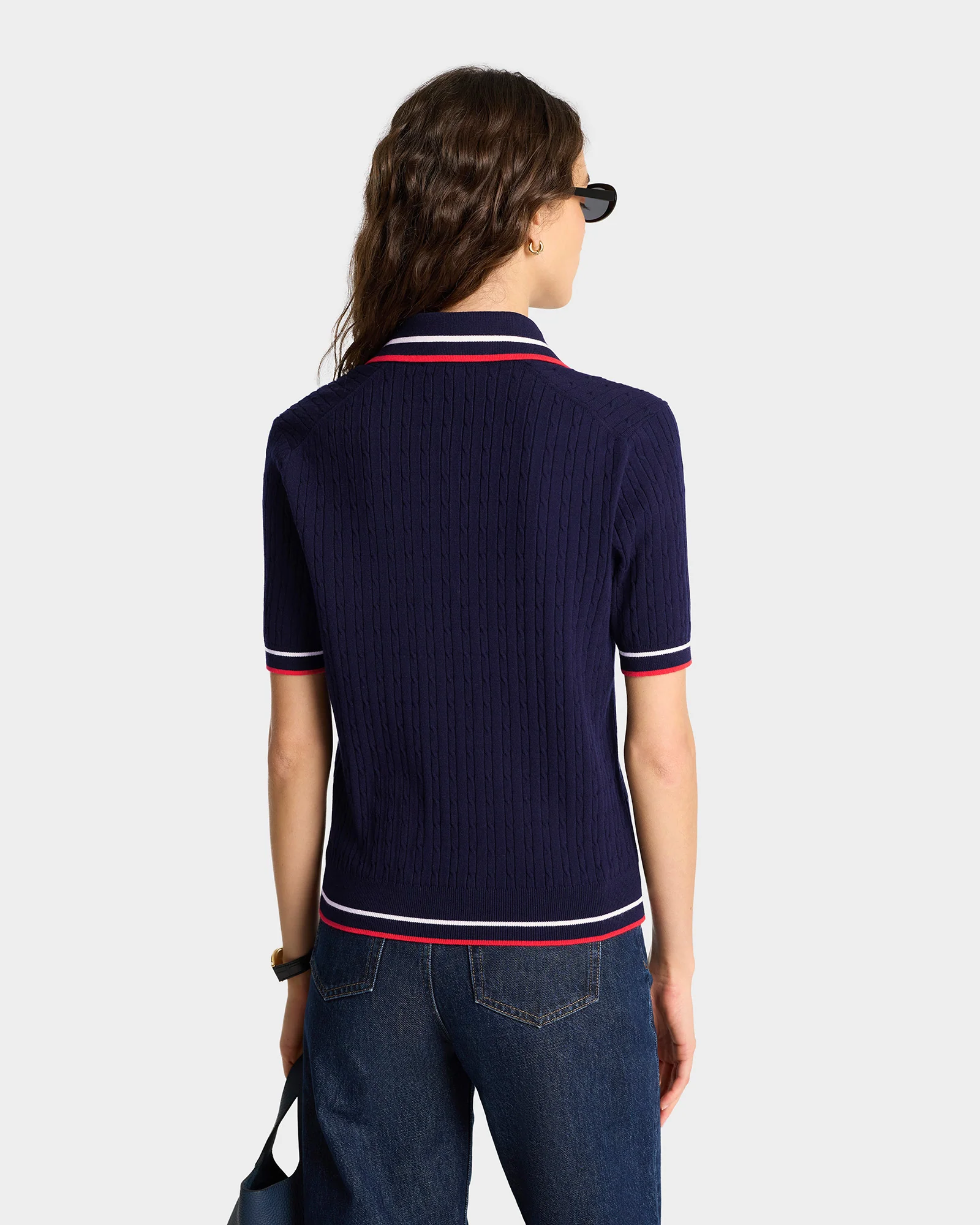 Serif Logo Mini Cable Polo - Navy/Off White/Red - Image 7
