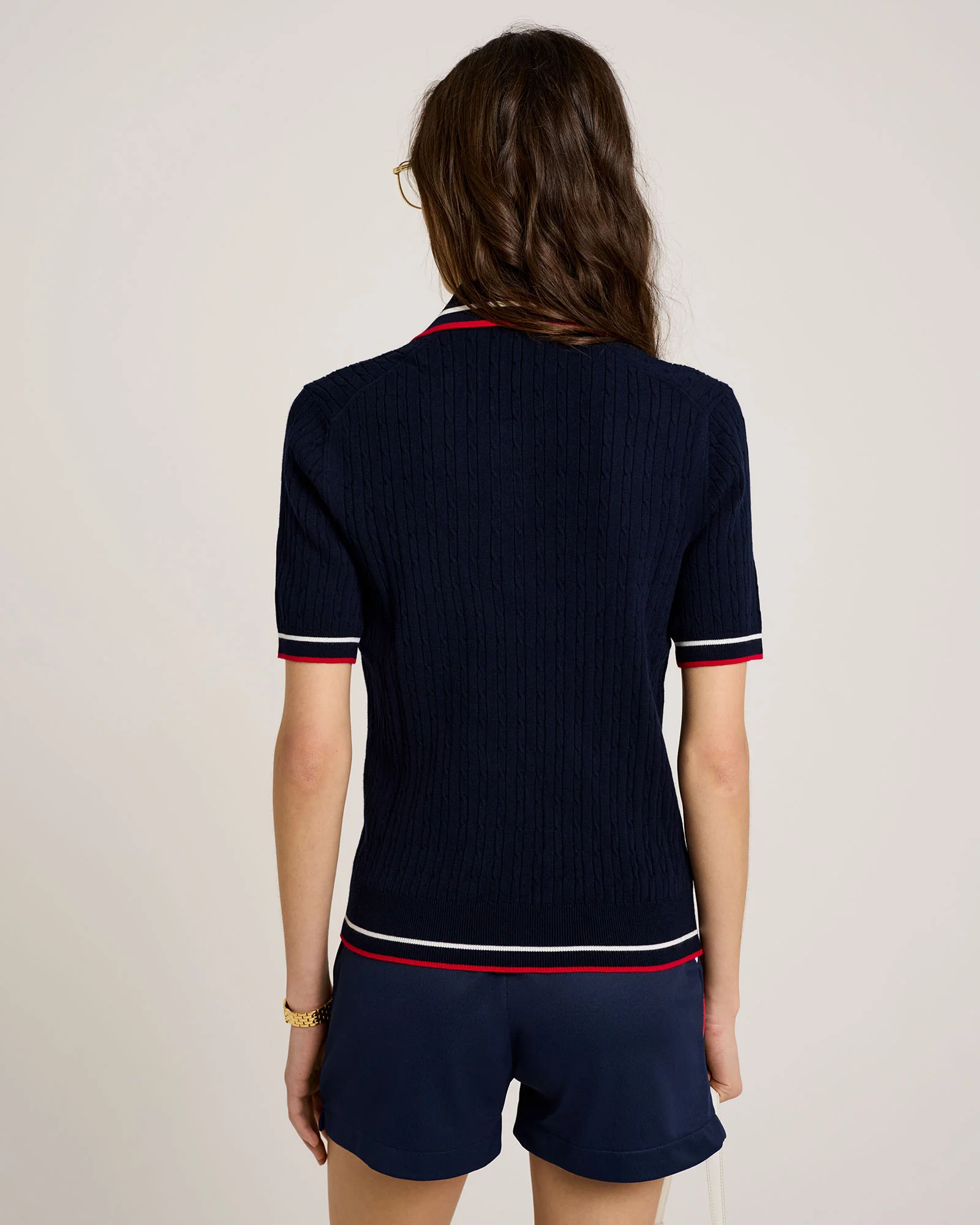 Serif Logo Mini Cable Polo - Navy/White/Red - Image 5