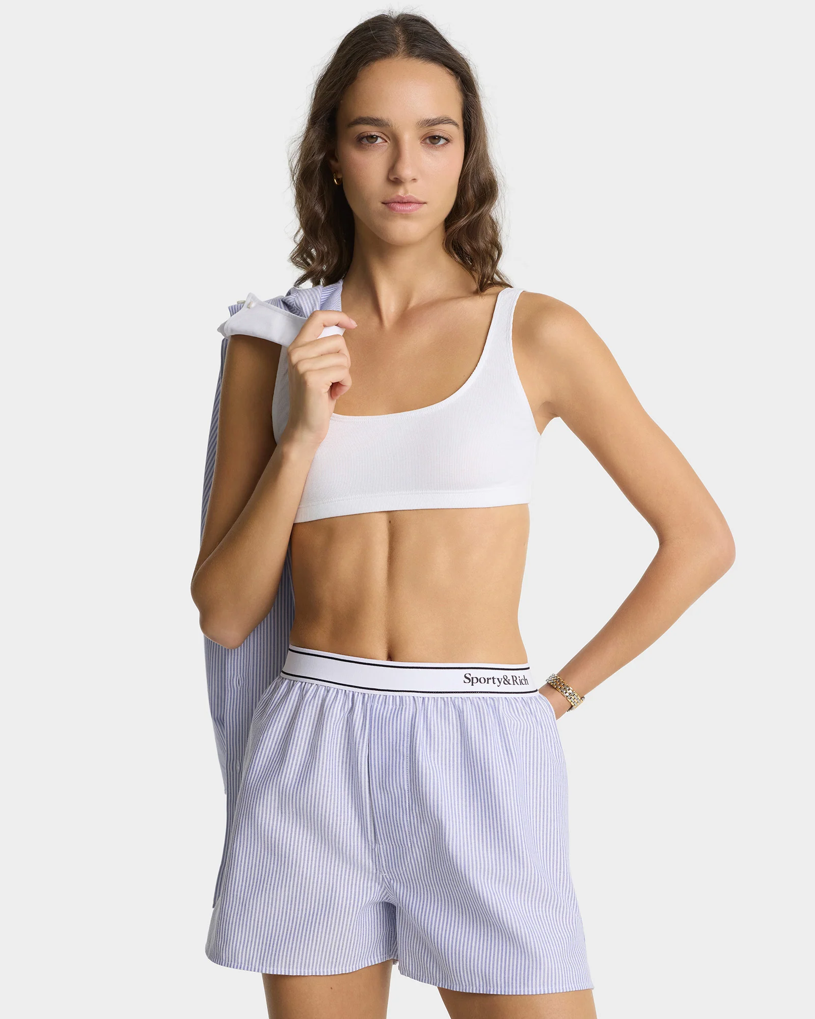 Serif Logo Oxford Boxer - Navy Stripe - Image 2