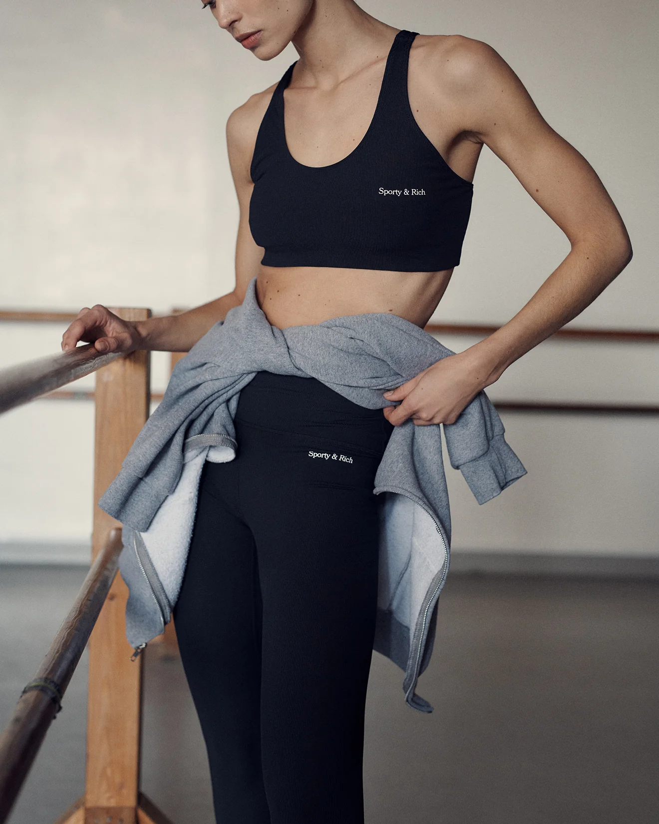 Serif Logo Ribbed Sports Bra - Black/White - Image 5