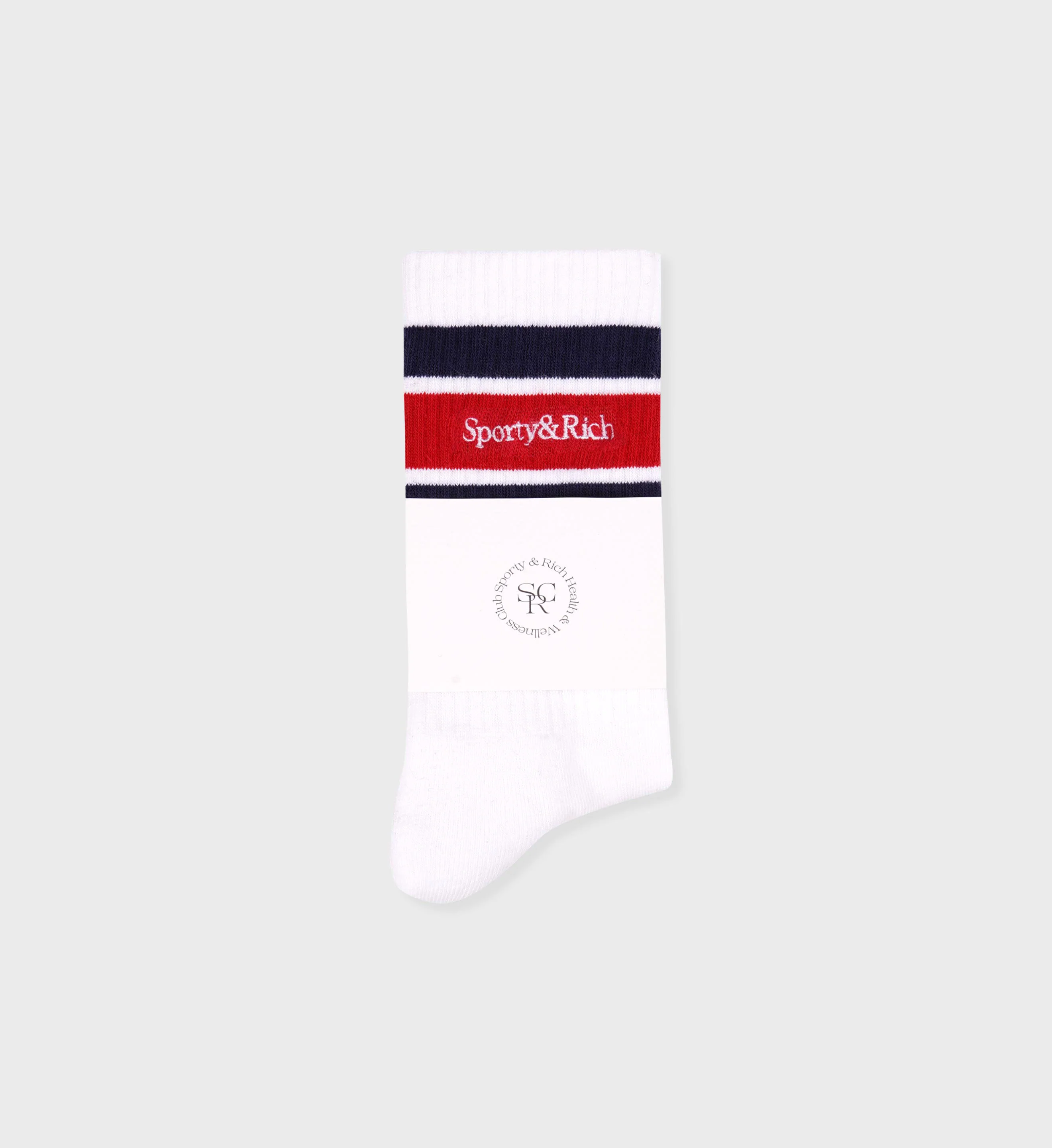 Serif Logo Striped Socks - White/Navy/Sports Red - Image 3