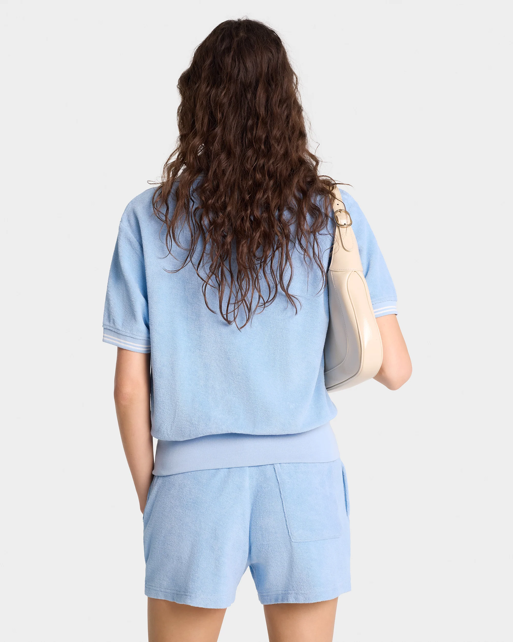 Serif Logo Terry Polo - Sky Blue/White - Image 6