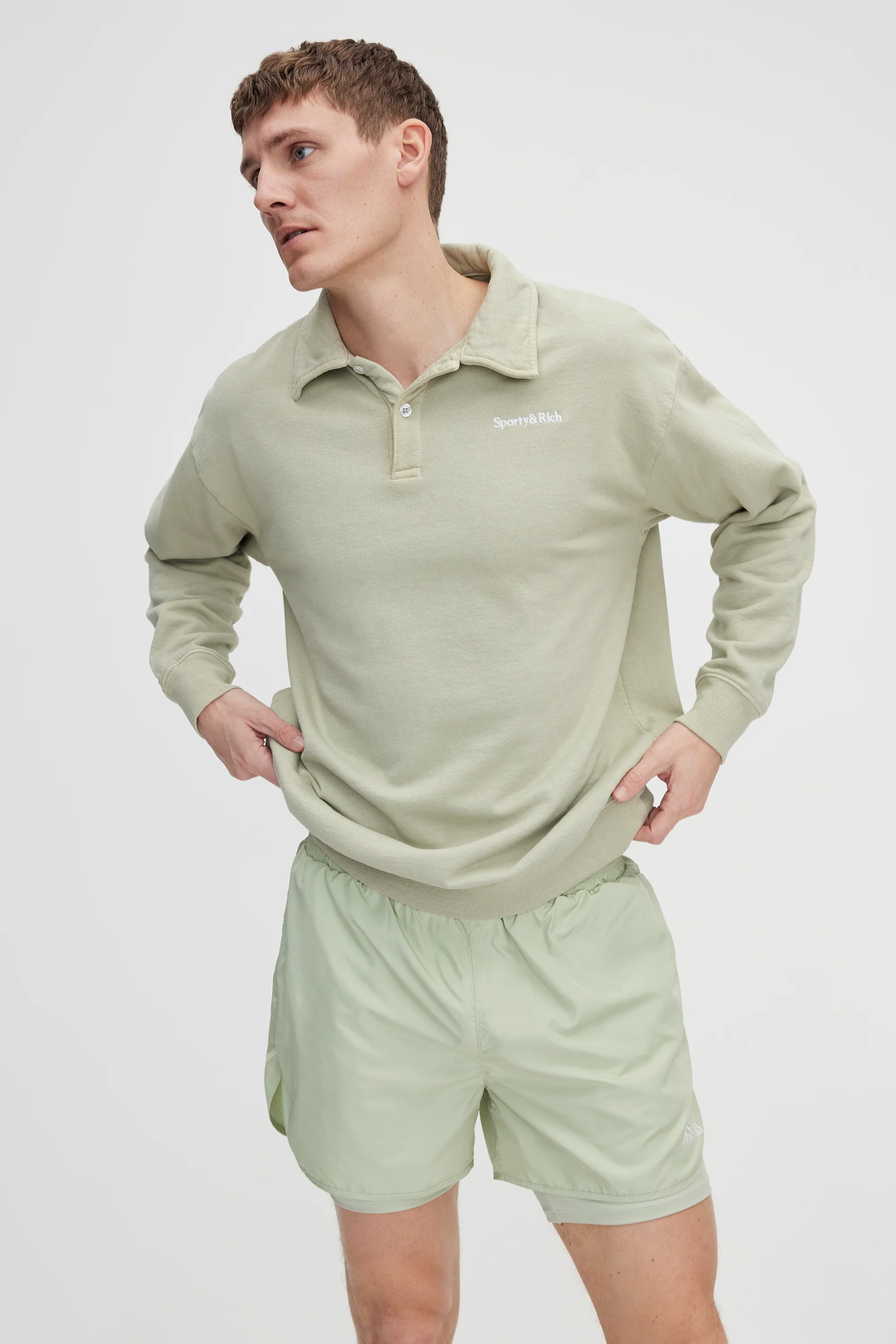 Serif Logo Unisex Polo - Laurel/White - Image 7