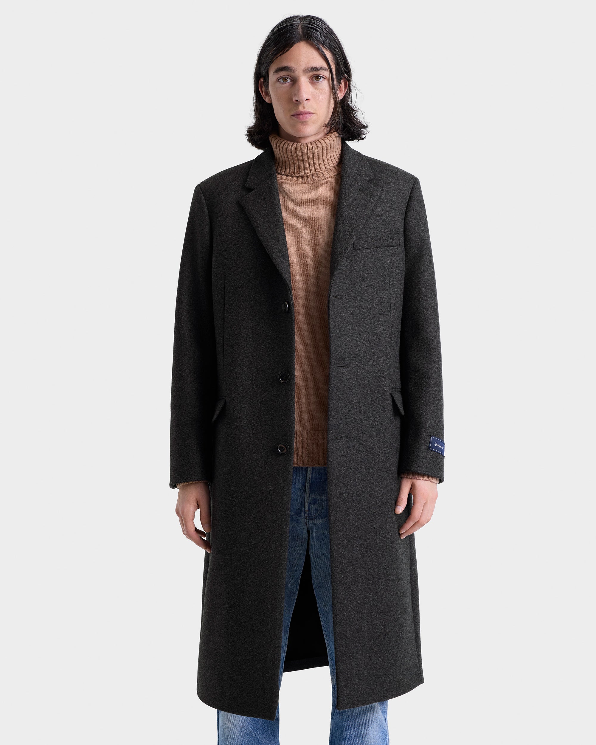 Signature Logo Wool Overcoat Men - Dark Gray - Image 3