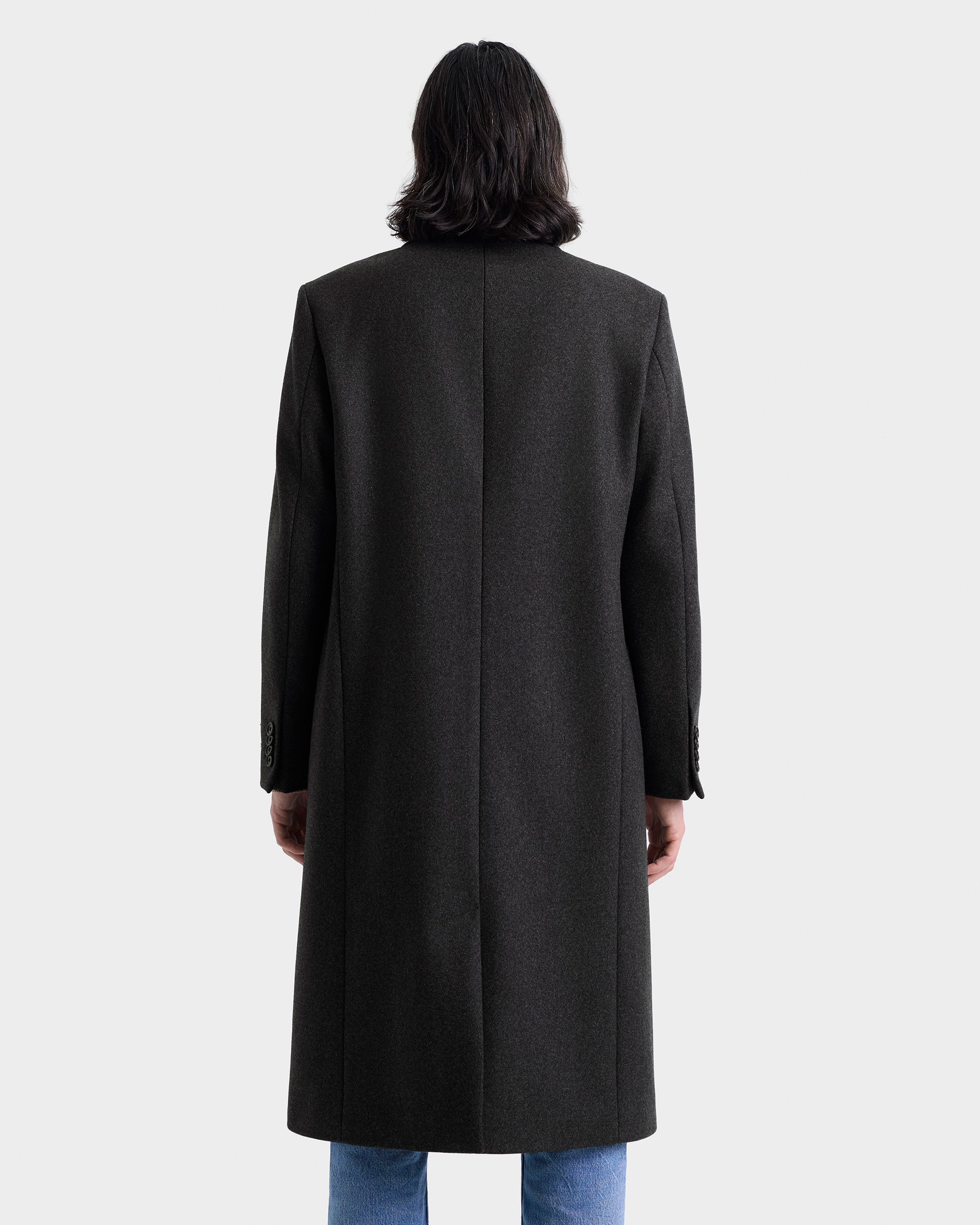 Signature Logo Wool Overcoat Men - Dark Gray - Image 5