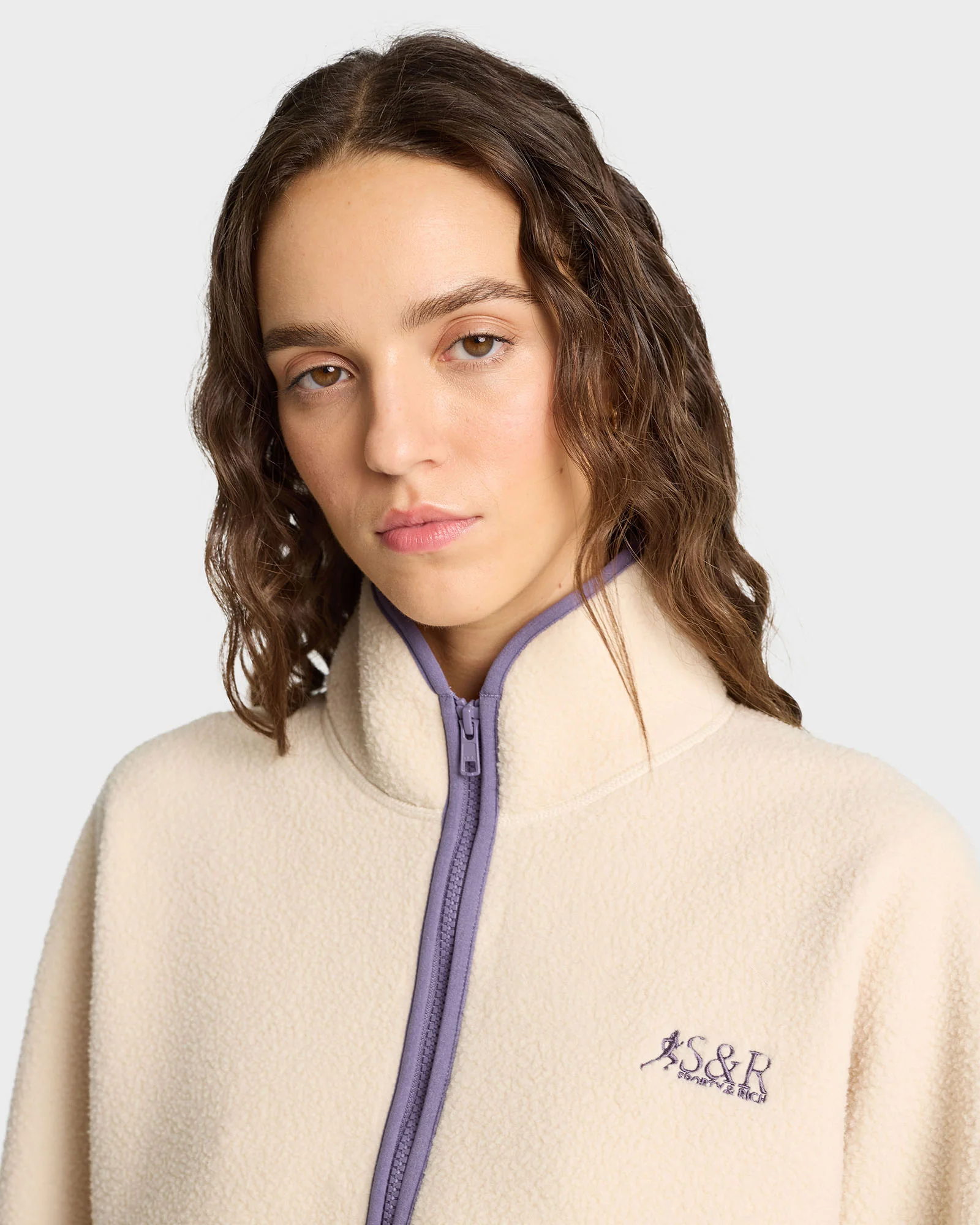 SR Runner Sherpa Quarter Zip - Cream/Dustry Grape - Image 6