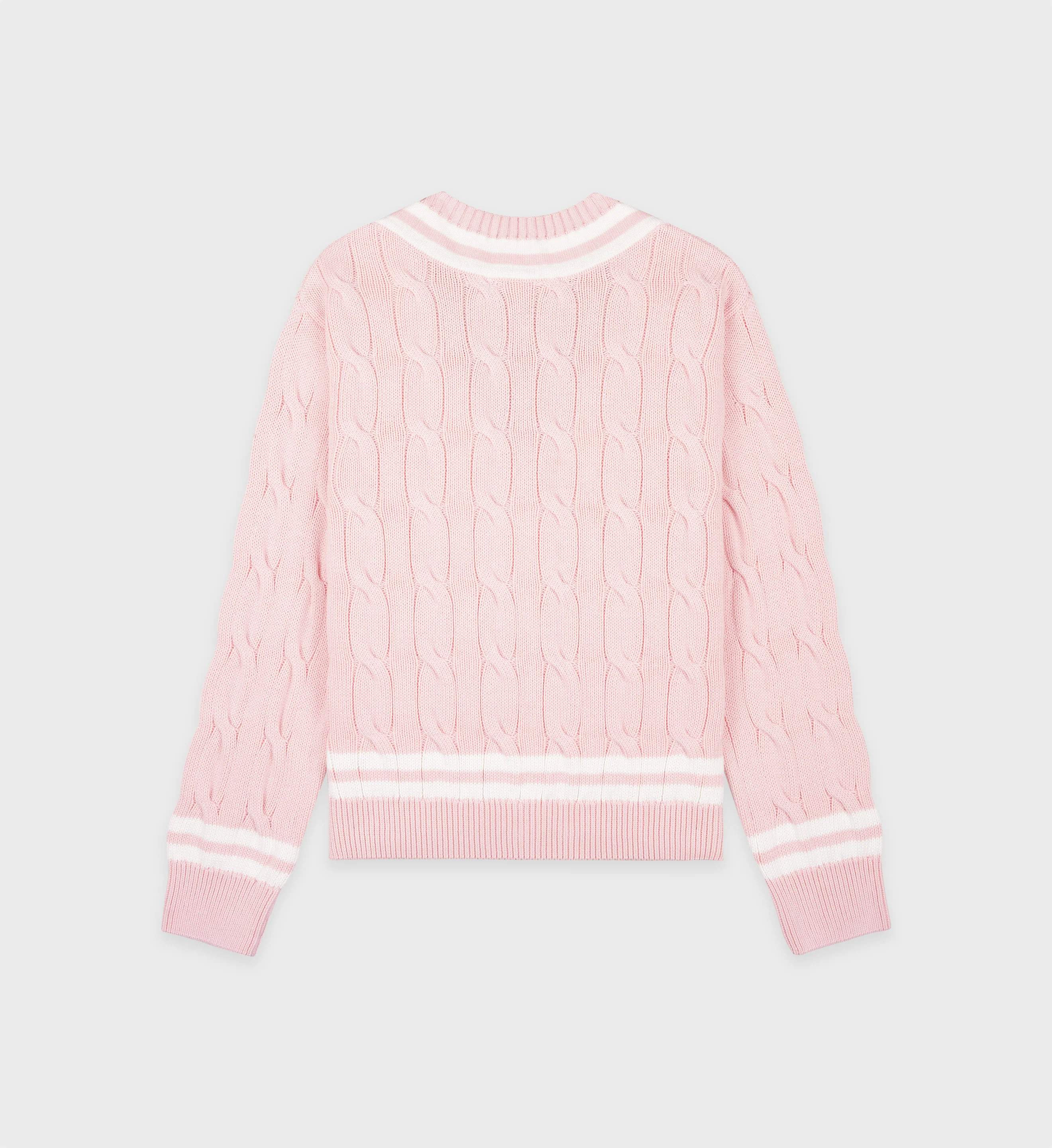 SRC Cableknit V-Neck Sweater - Baby Pink/Cream - Image 2