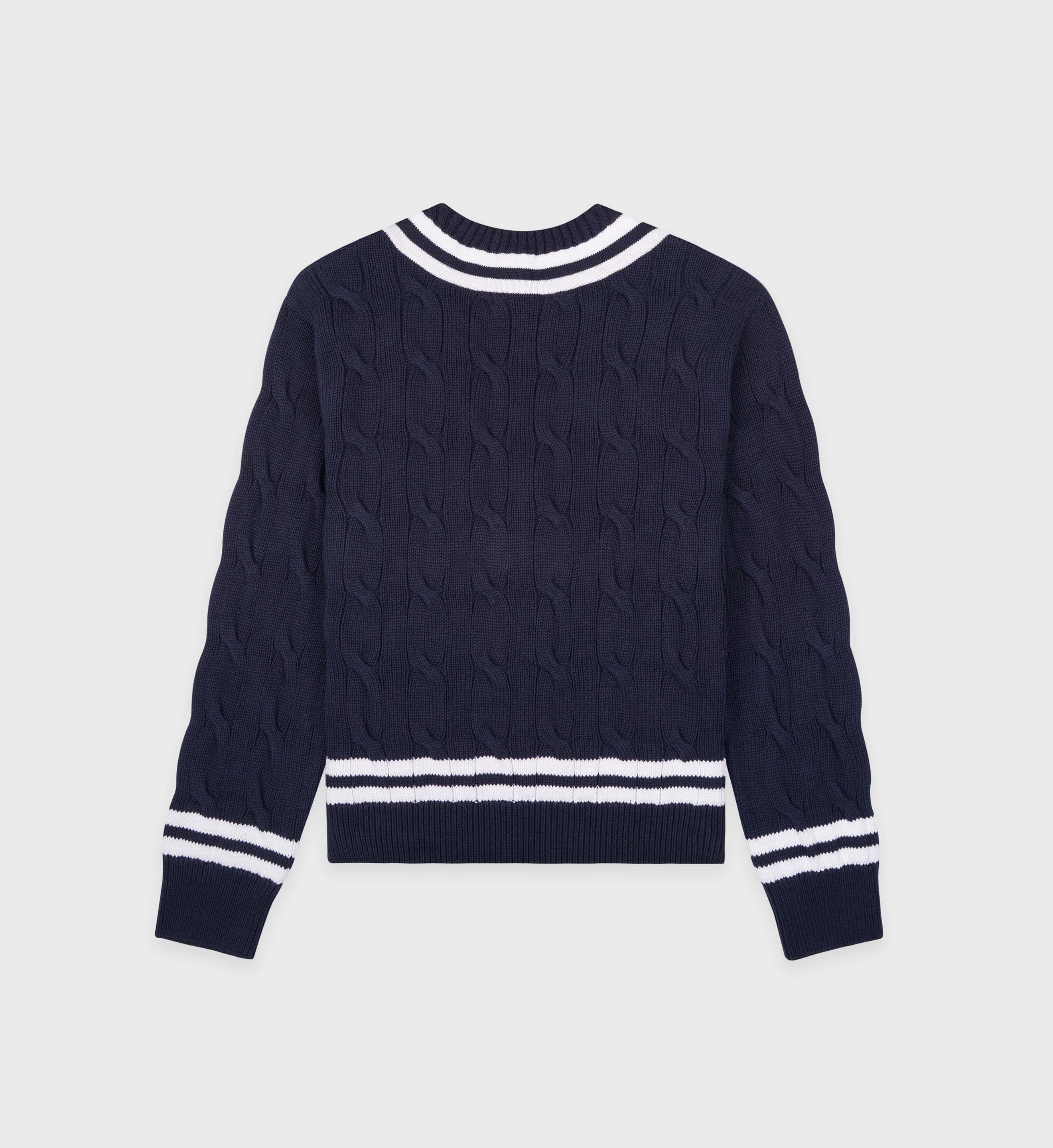 SRC Cableknit V-Neck Sweater - Navy/White - Image 3