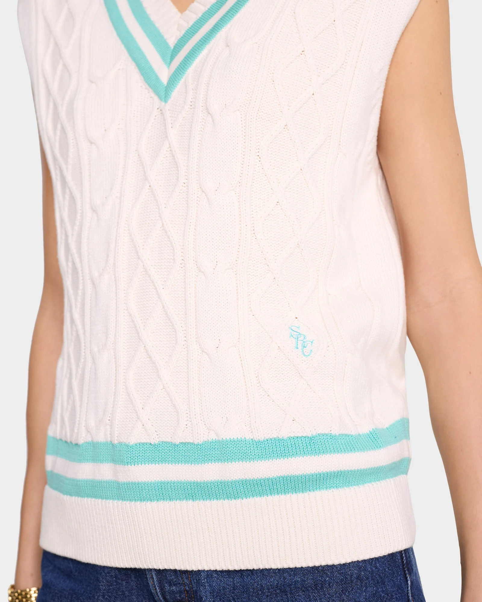 SRC Cableknit Vest - Off White/Caribbean - Image 5