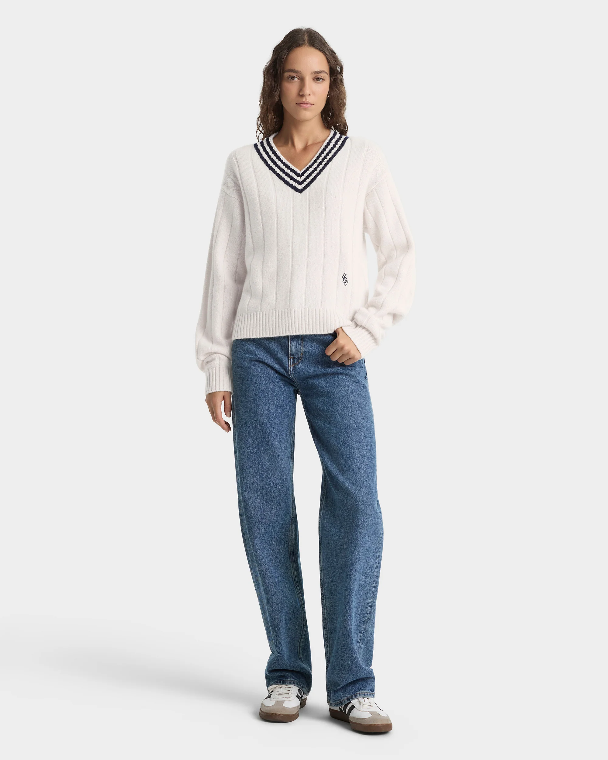 SRC Cricket Cashmere Sweater - Ecru/Navy - Image 4