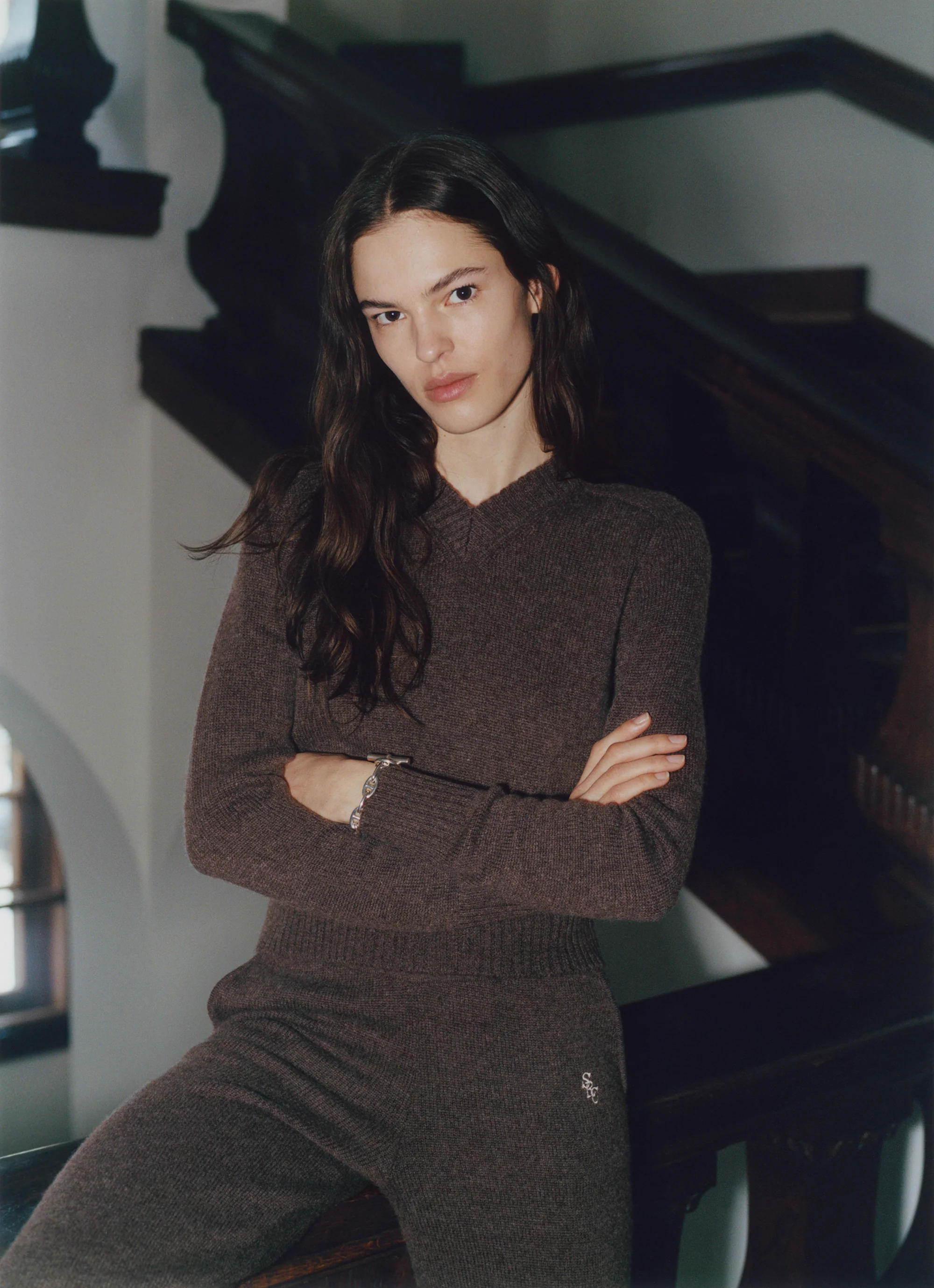 SRC V-Neck Cashmere Sweater - Brown - Image 5