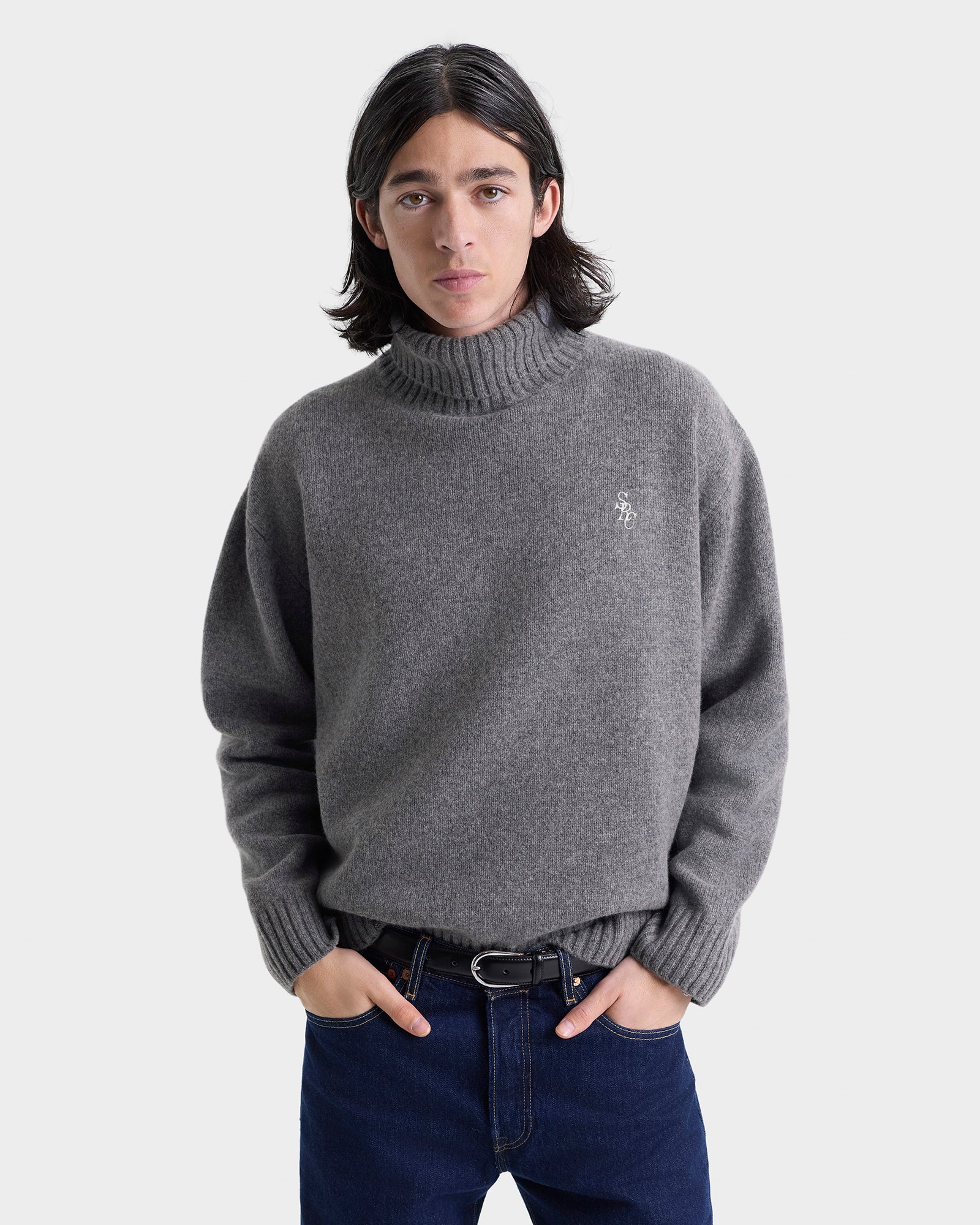 SRC Wool Turtleneck - Light Grey/Navy - Image 3