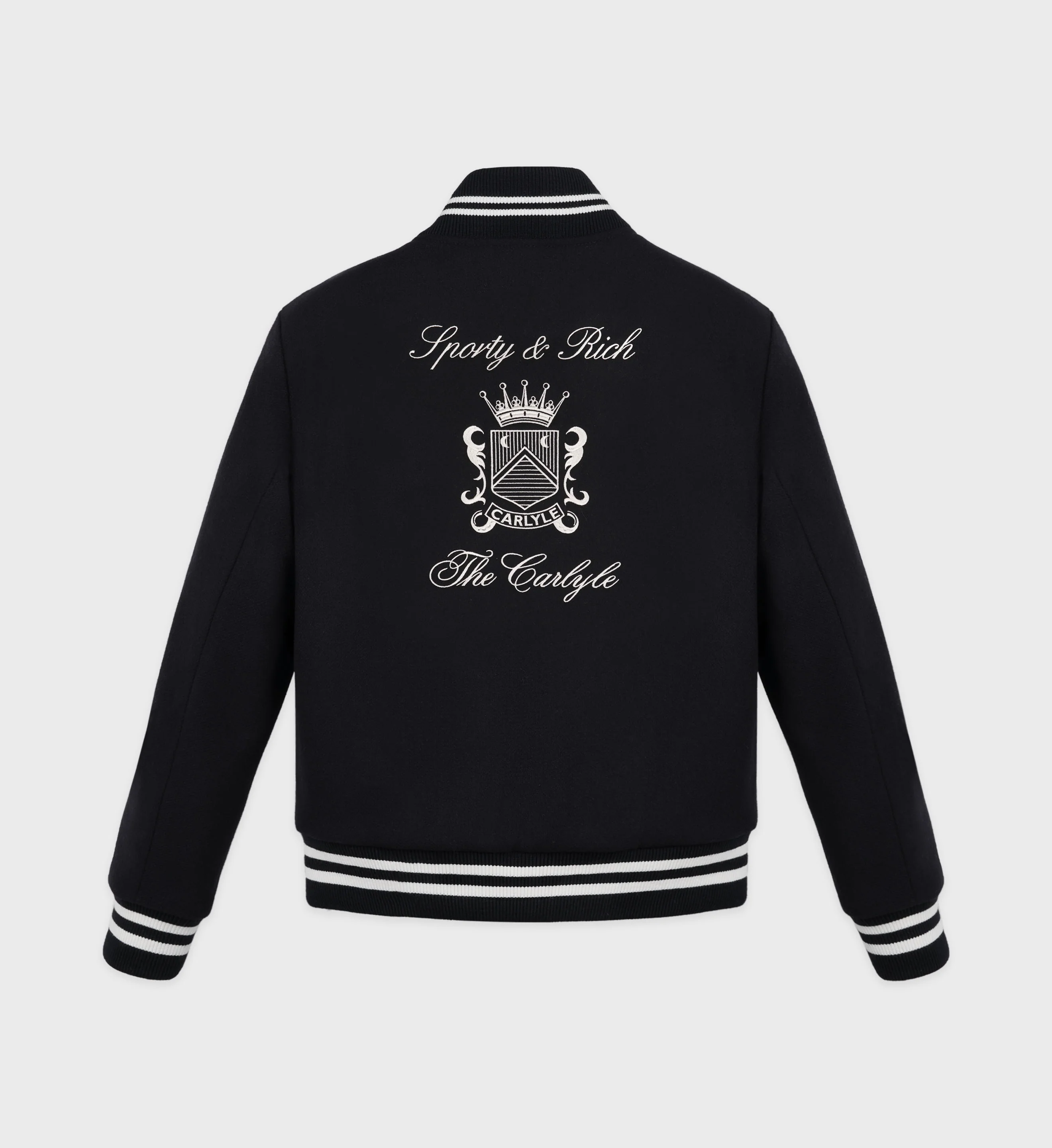 The Carlyle Crest Wool Varsity Jacket - Black/White - Image 8