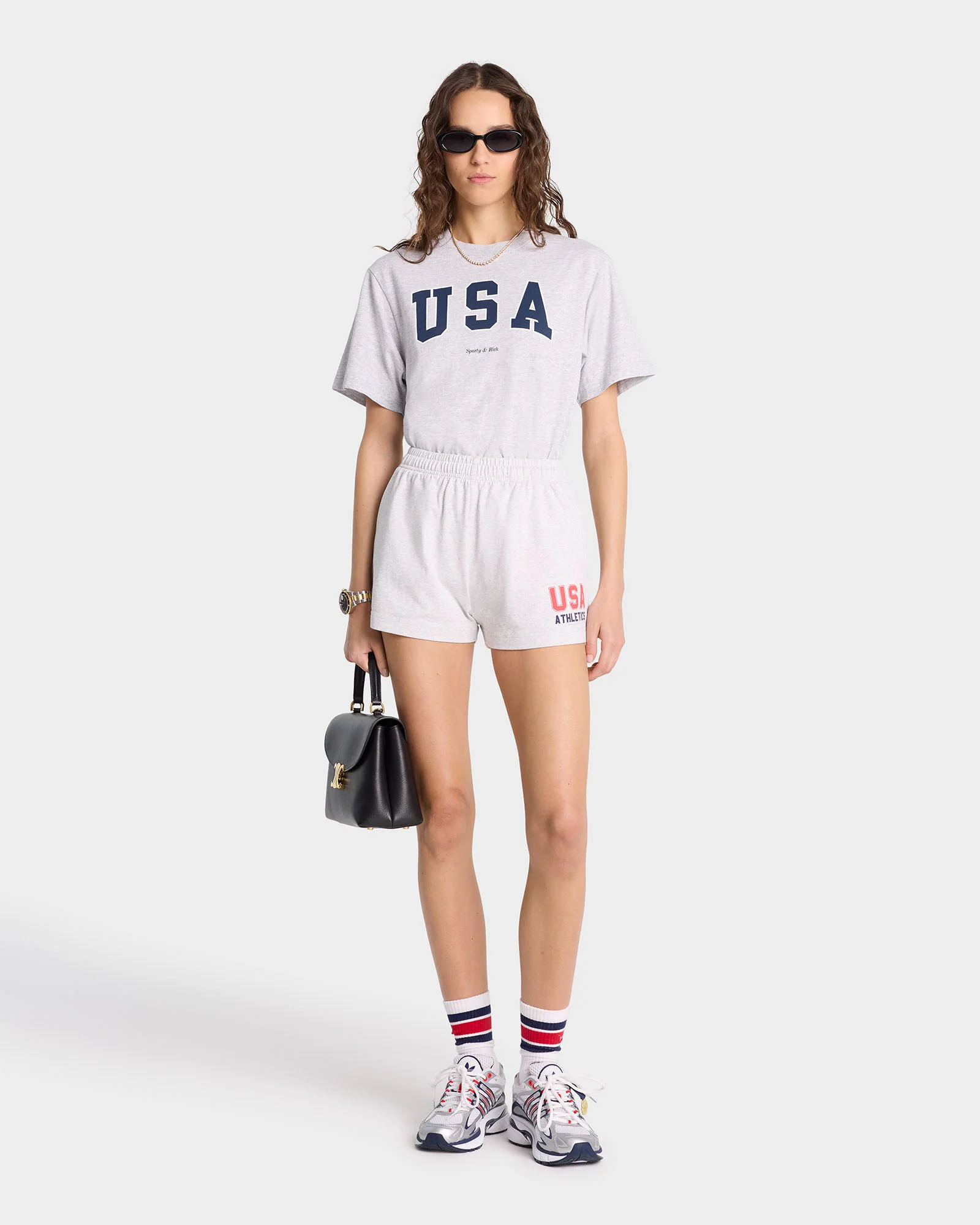 USA Athletics Disco Short - Heather Gray/Navy/Sports Red - Image 4