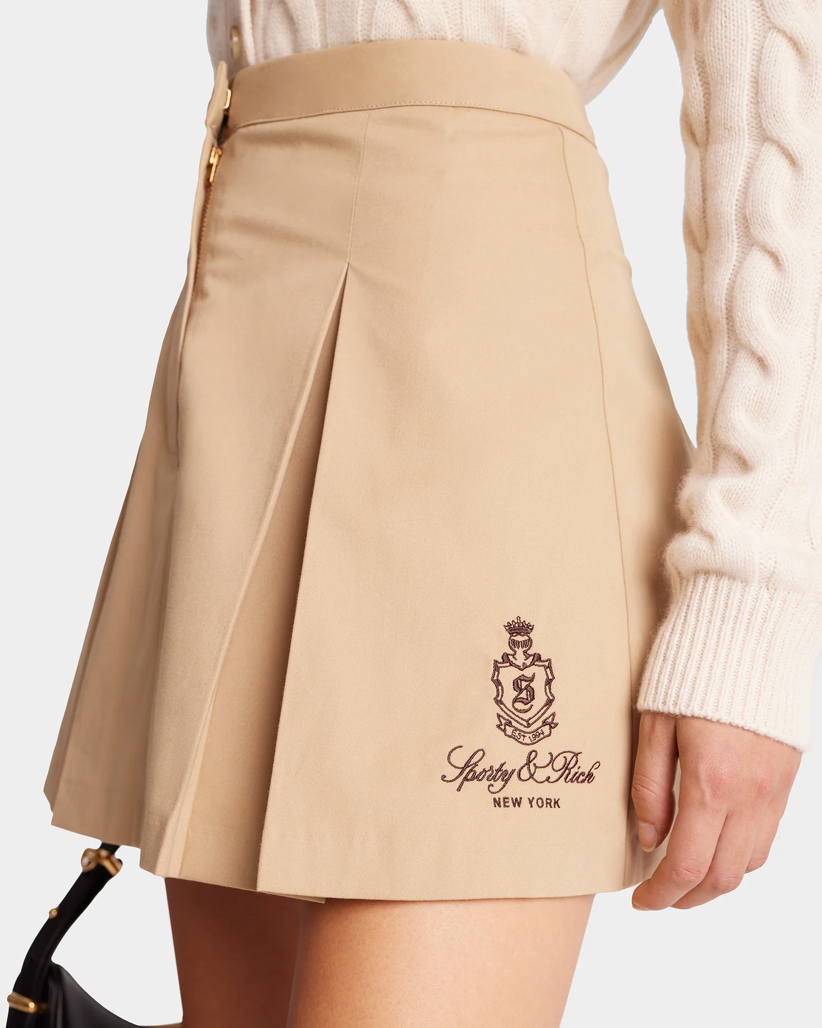 Vendome Box Pleat Skirt - Beige/Chocolate - Image 5