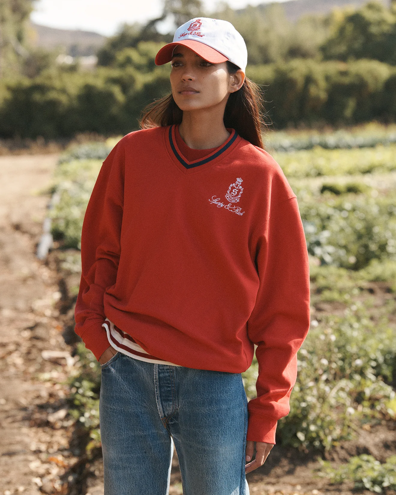 Vendome V-Neck Sweatshirt - Ruby/White - Image 5