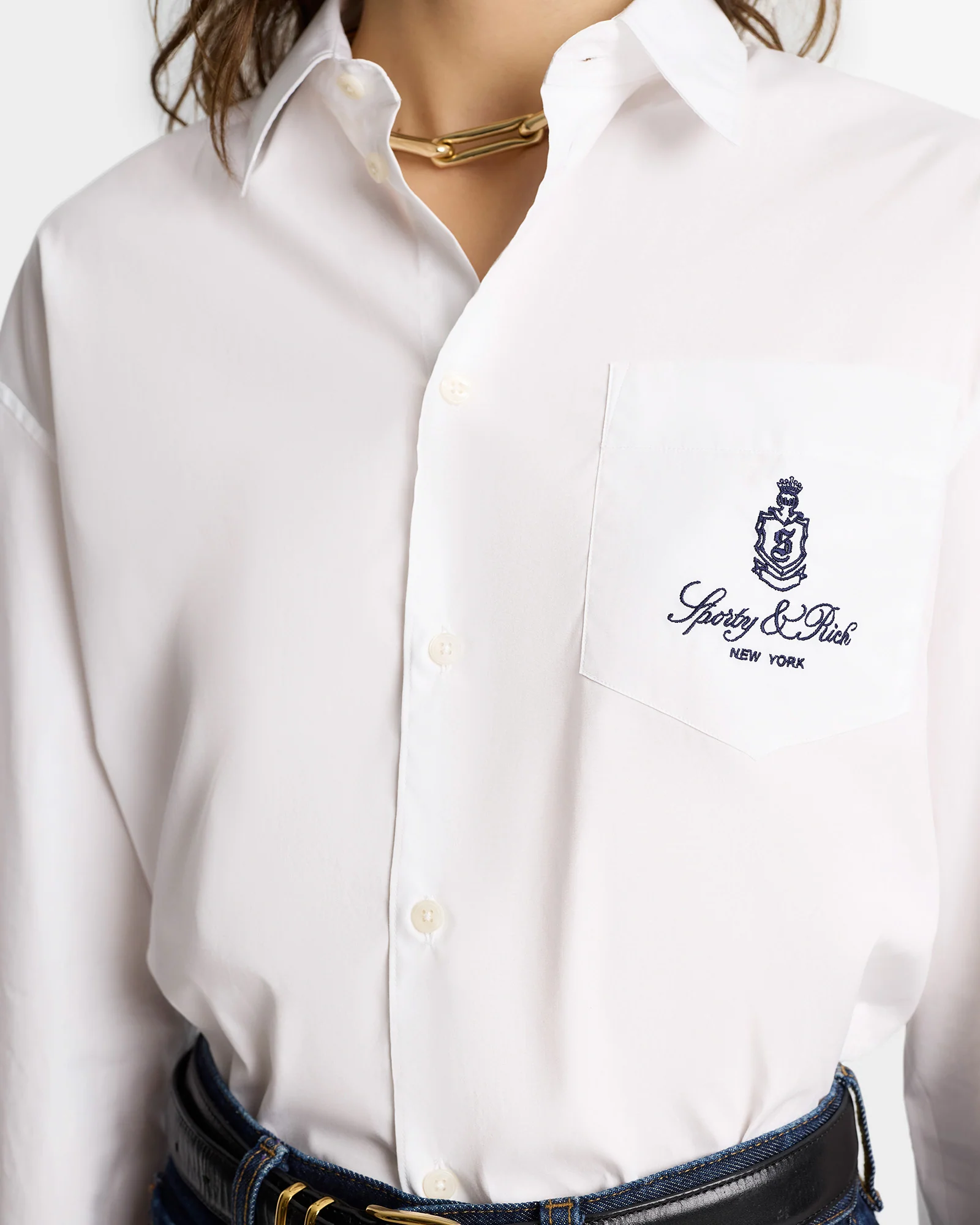 Vendome Oversized Shirt - White/Navy - Image 6