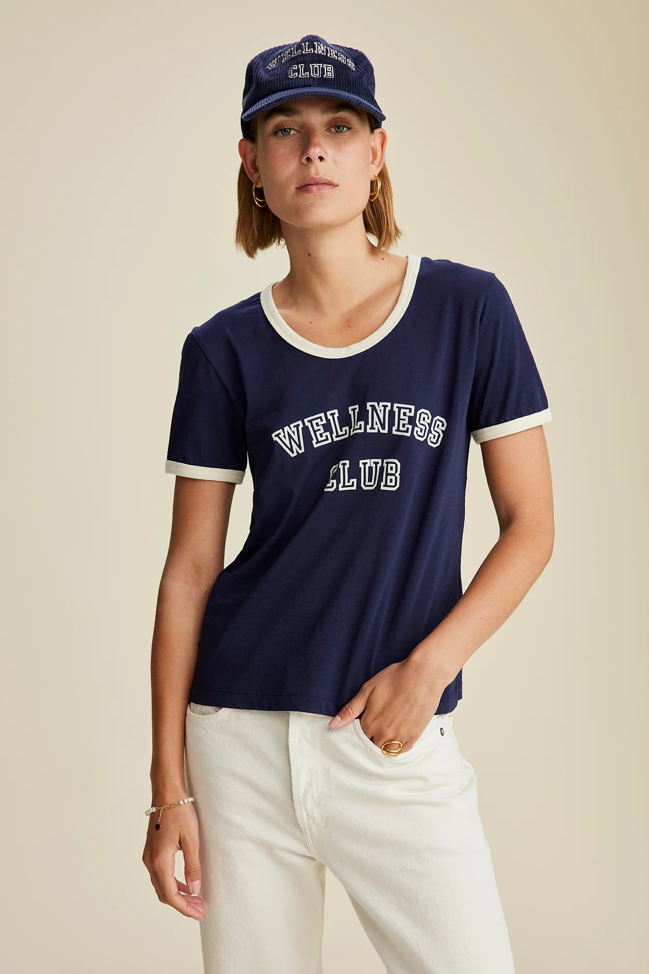 Wellness Club Ringer Tee - Navy/Cream - Image 2