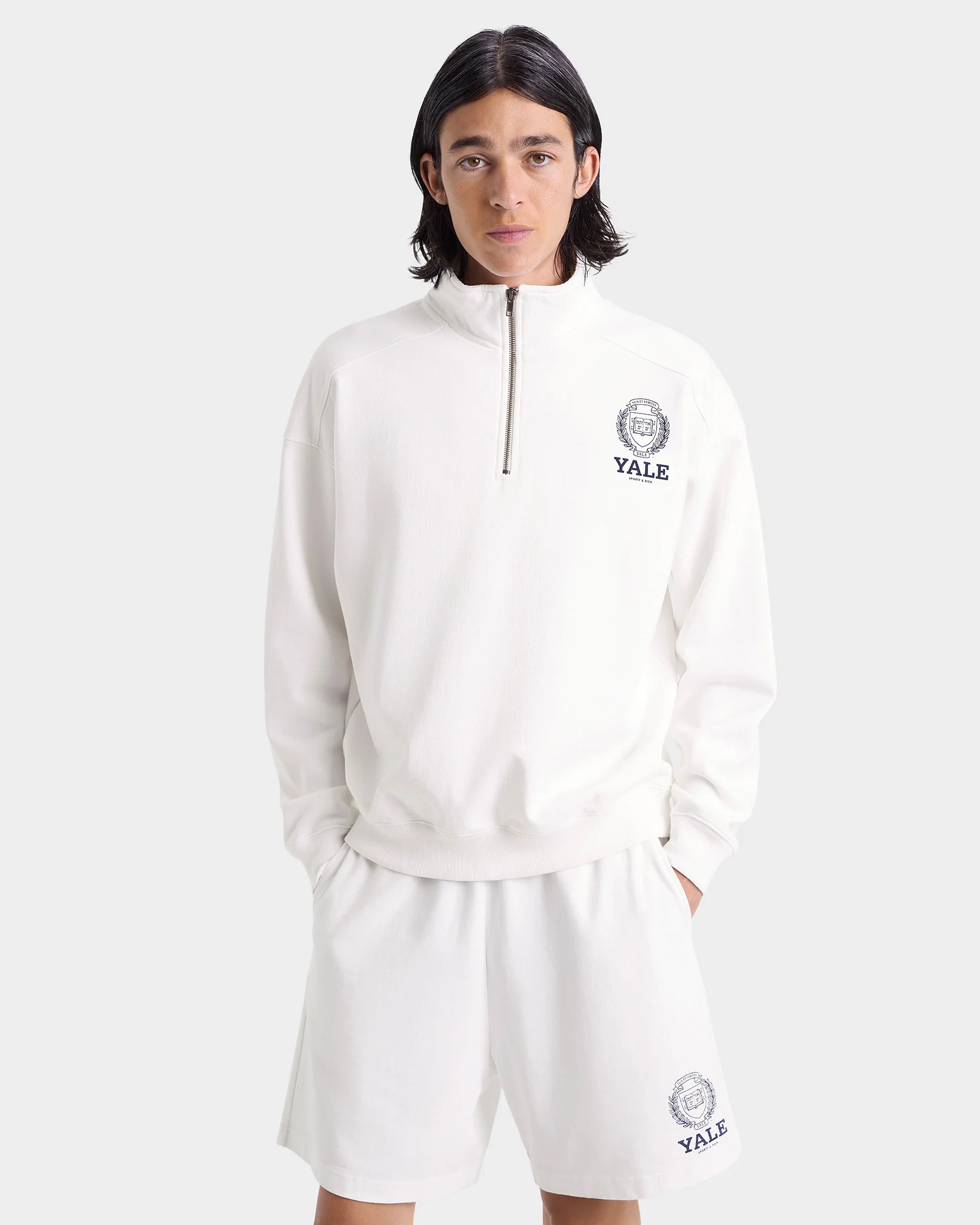 Yale Crest Quarter Zip - White/Navy - Image 6
