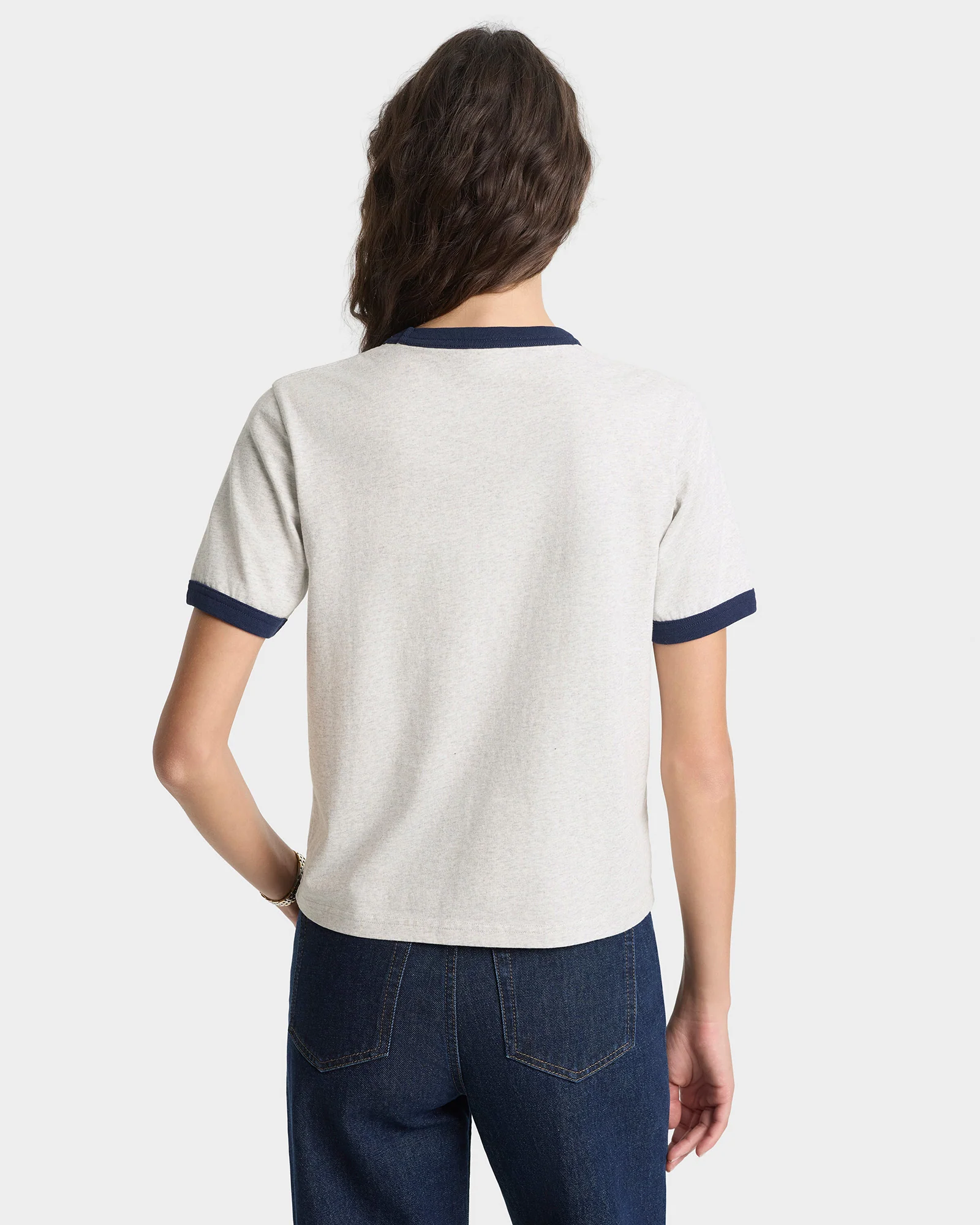 Yale Crest Ringer Tee - Heather Gray/Navy - Image 3