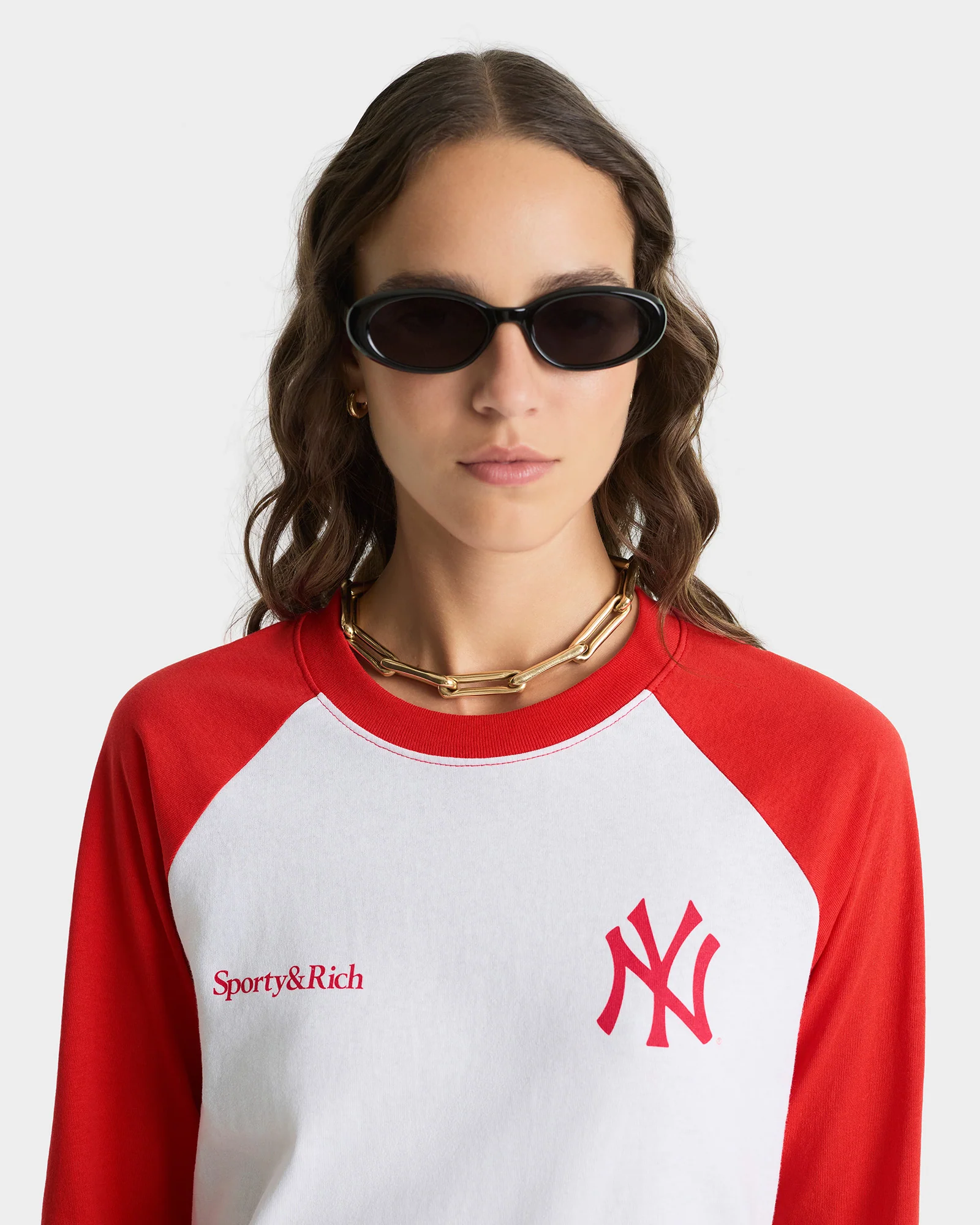 Yankees Serif Baseball Tee - White/Red - Image 4