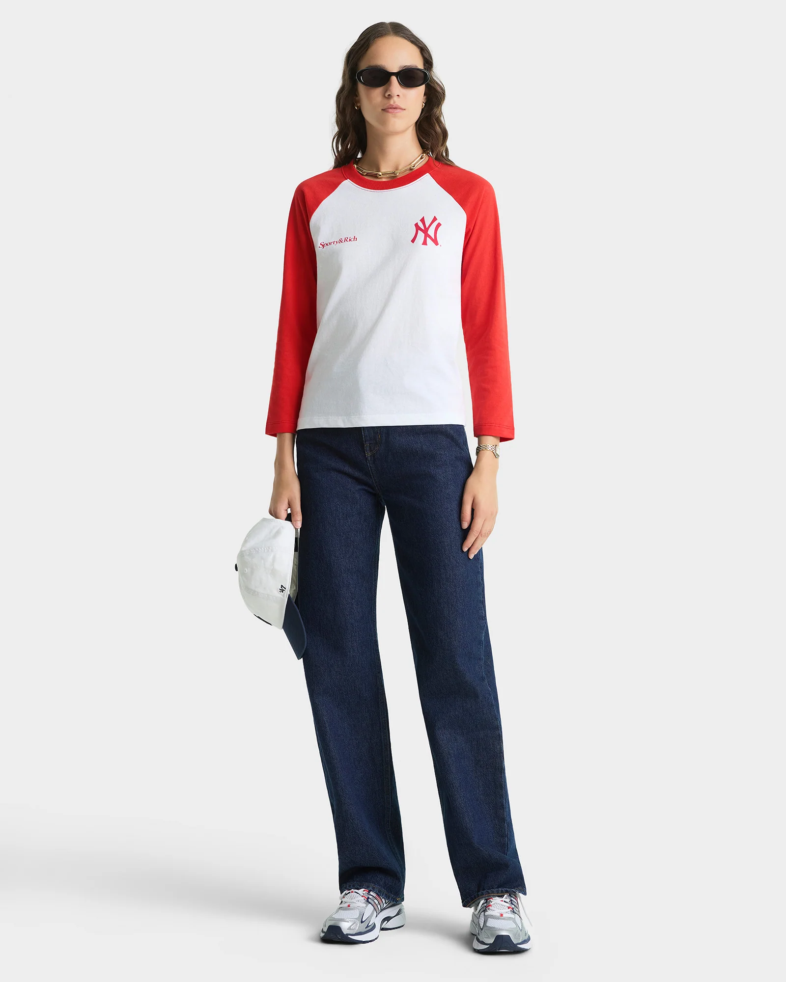 Yankees Serif Baseball Tee - White/Red - Image 5