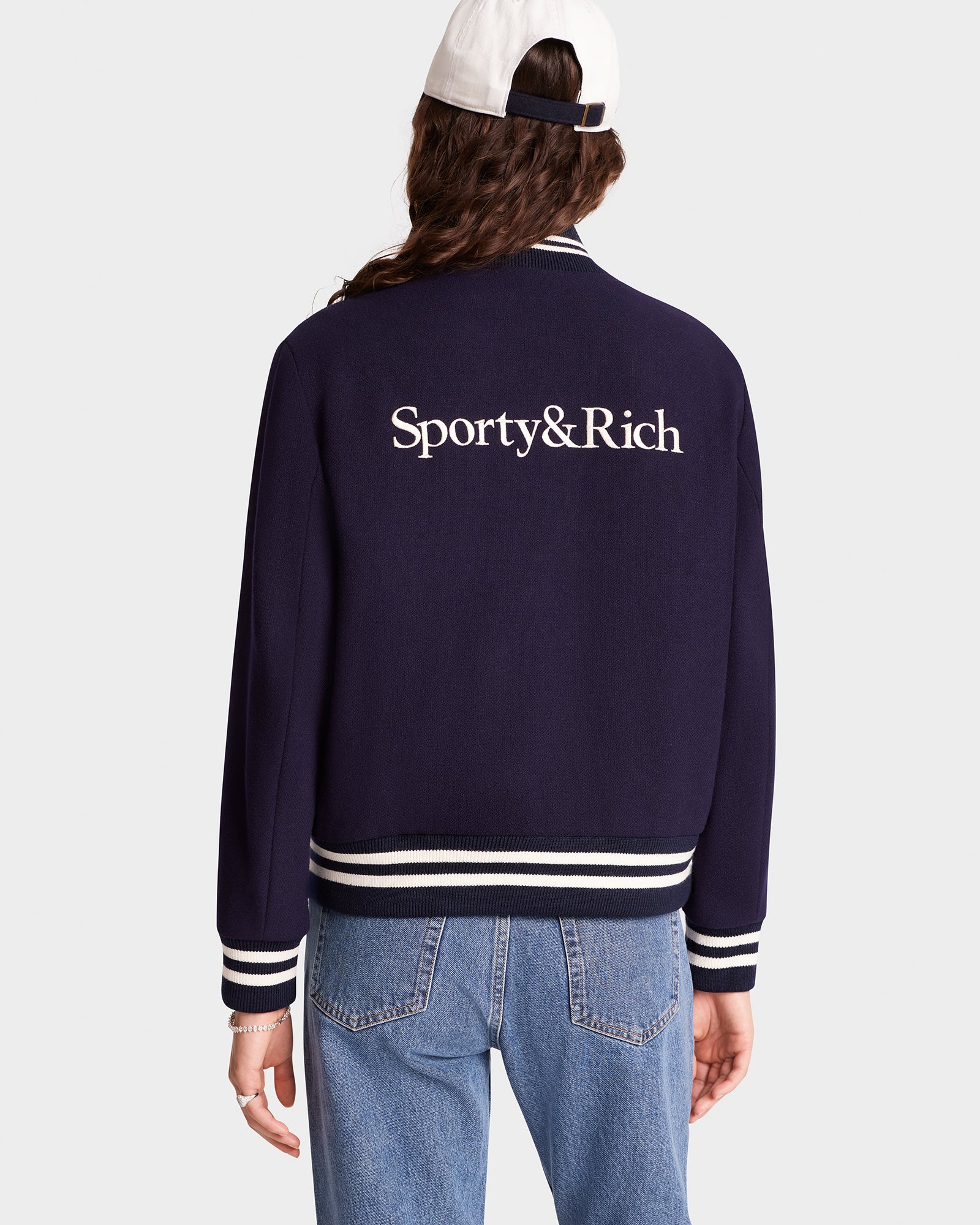 Yankees Serif Varsity Jacket - Navy/White - Image 4